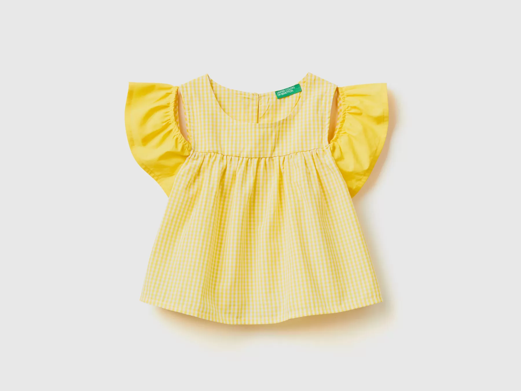 Benetton Camicetta Vichy Con Manica Rouches Giallo Cheap