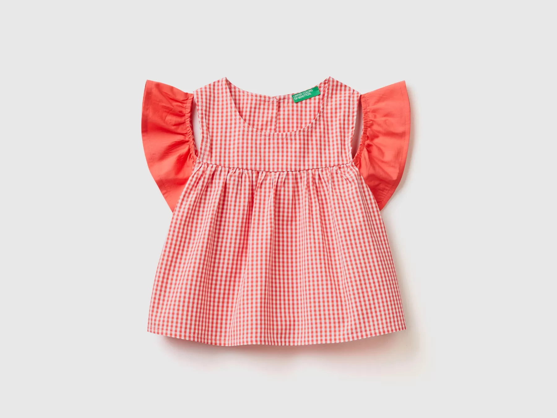 Benetton Camicetta Vichy Con Manica Rouches Rosso Shop