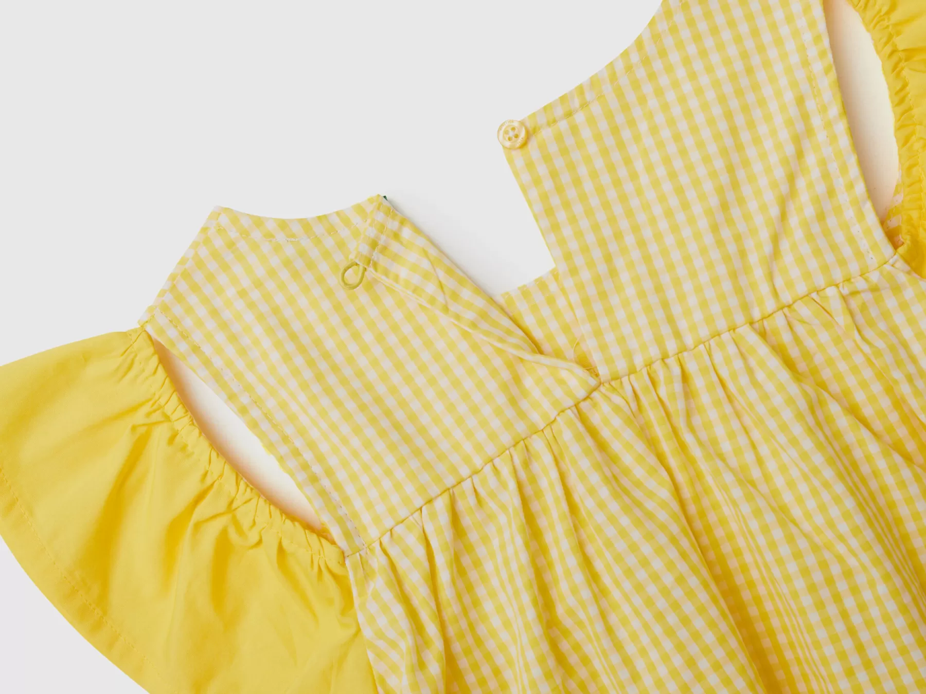 Benetton Camicetta Vichy Con Manica Rouches Giallo Cheap