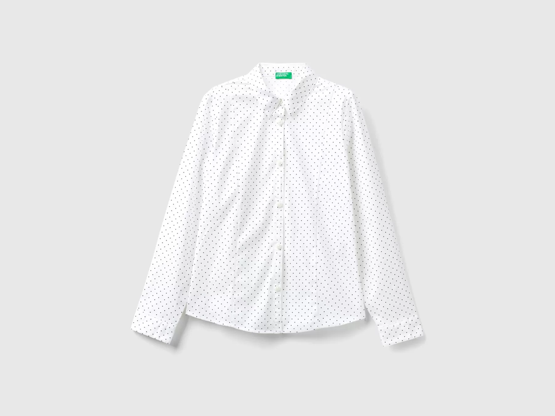 Benetton Camicia A Pois In Misto Cotone Stretch Bianco Panna Best Sale