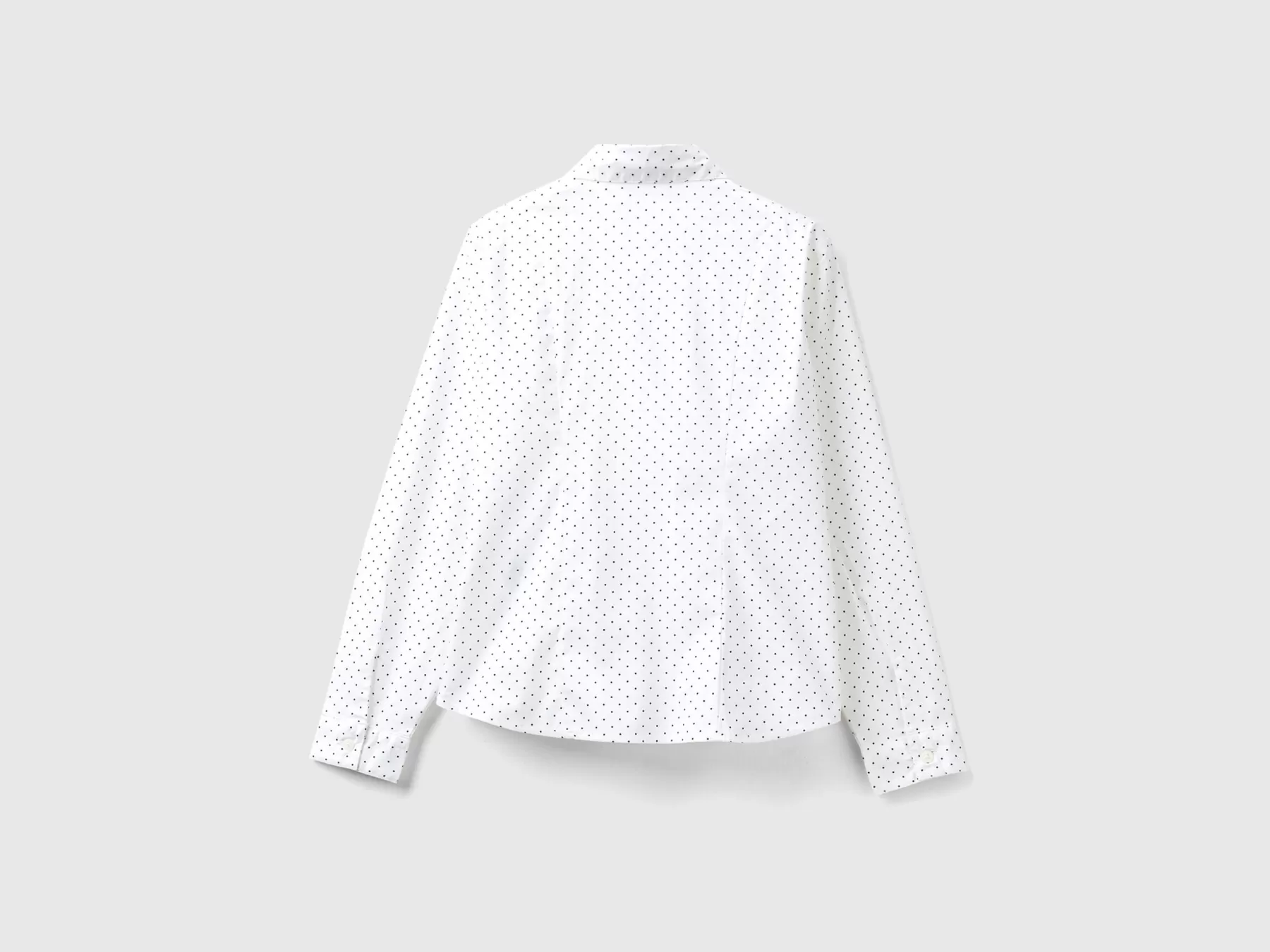 Benetton Camicia A Pois In Misto Cotone Stretch Bianco Panna Best Sale