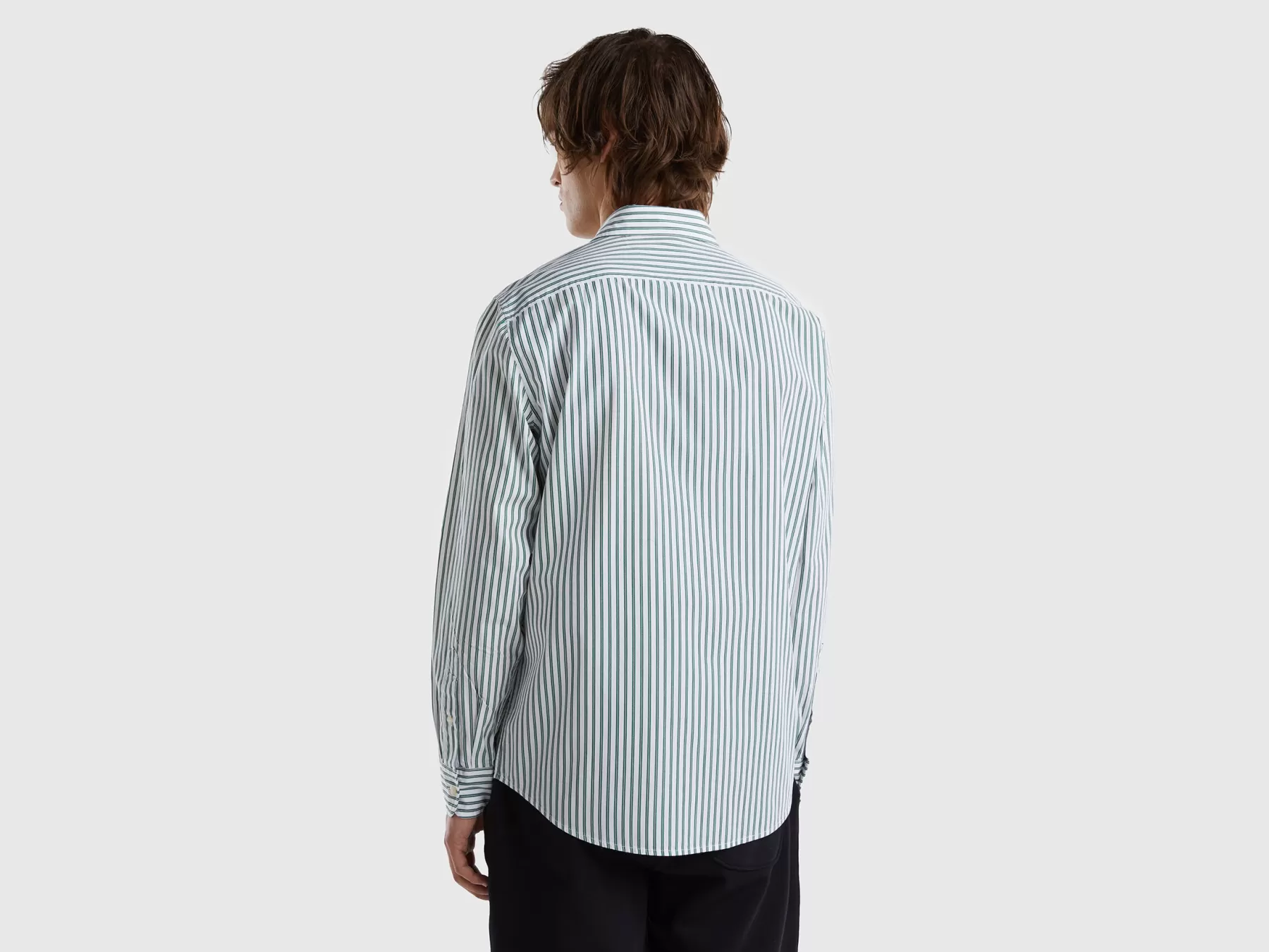 Benetton Camicia A Righe 100% Cotone Bio Verde Cheap