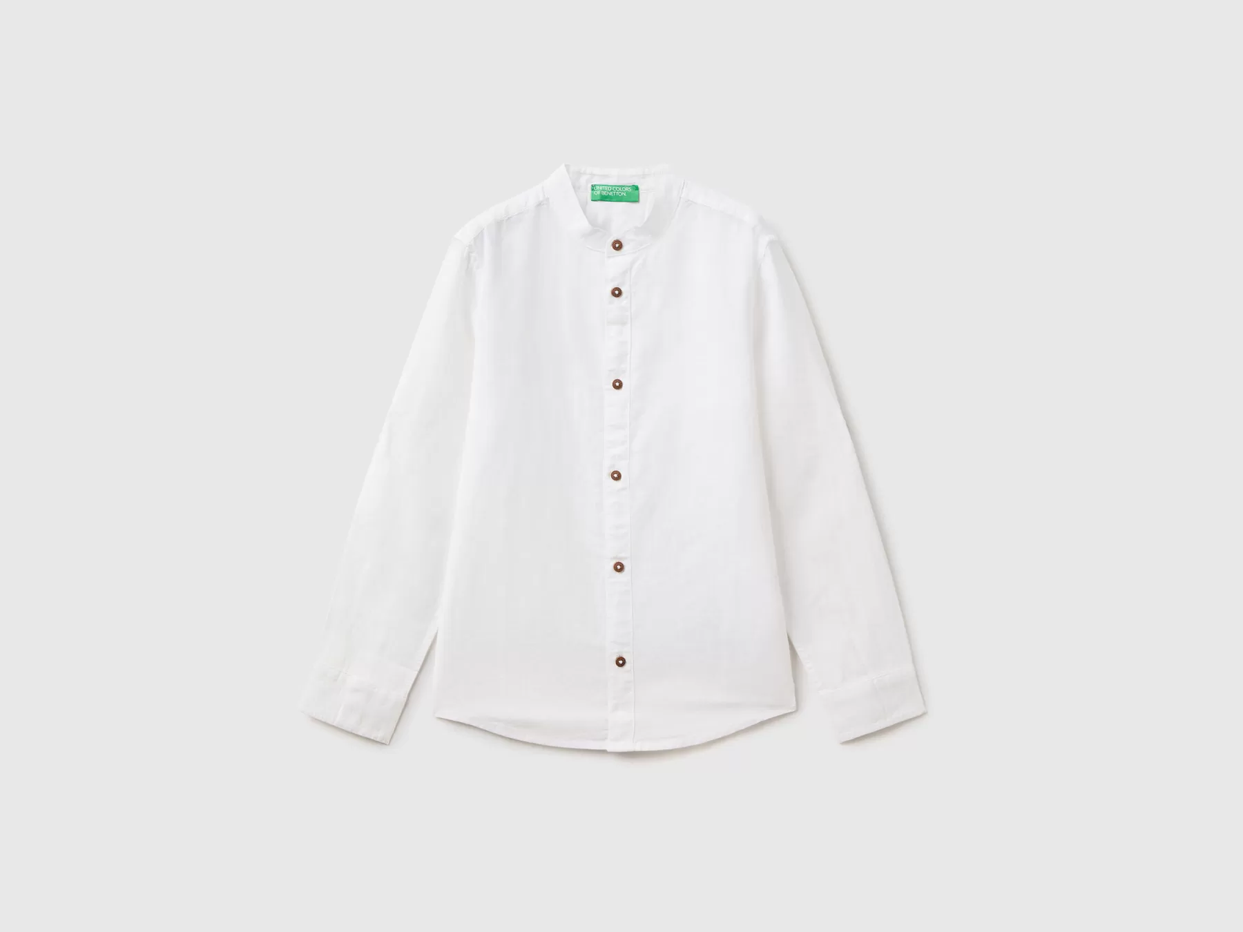 Benetton Camicia Alla Coreana In Misto Lino Bianco Best