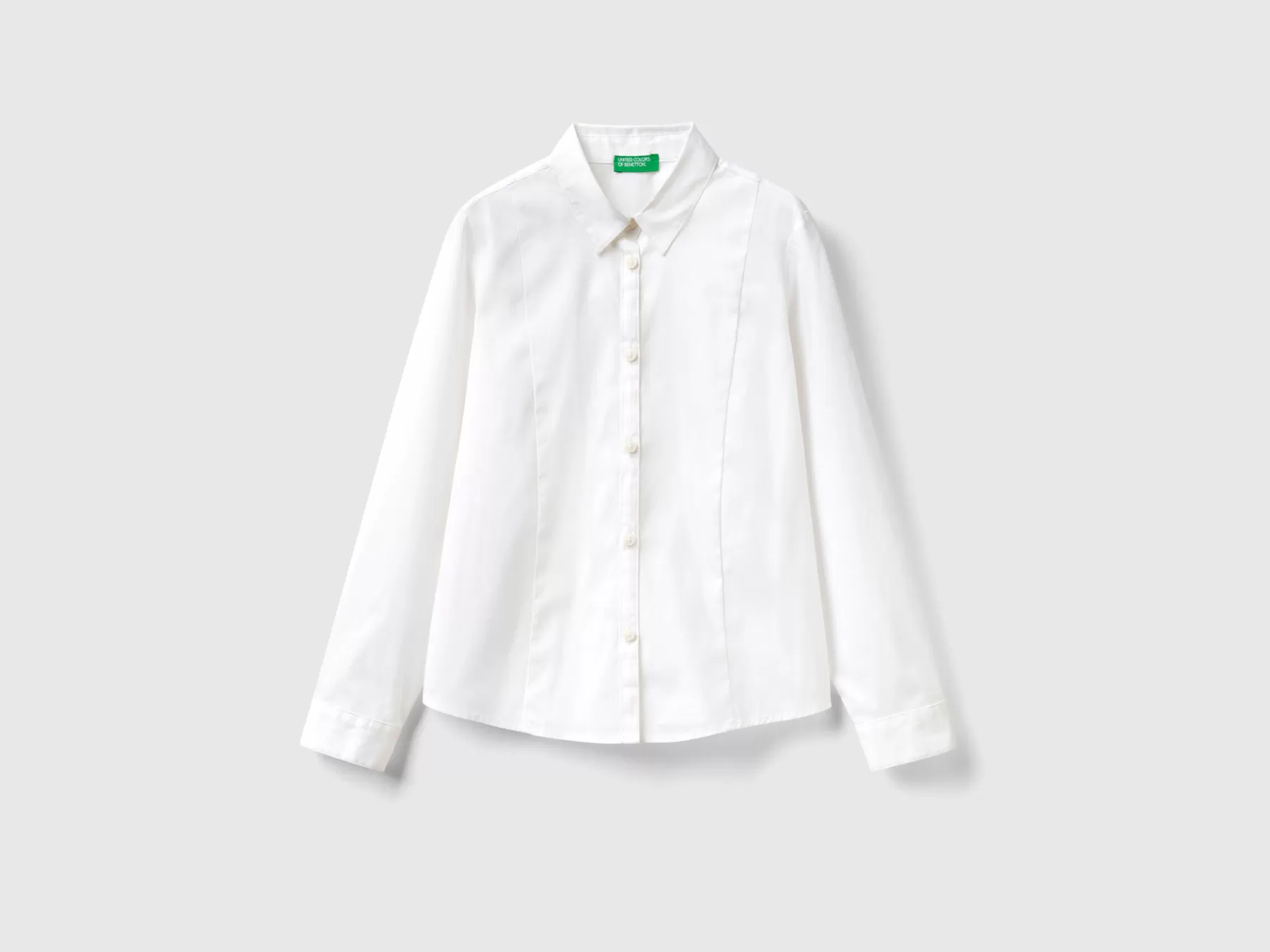 Benetton Camicia Bianca In Misto Cotone Stretch Bianco Best Sale