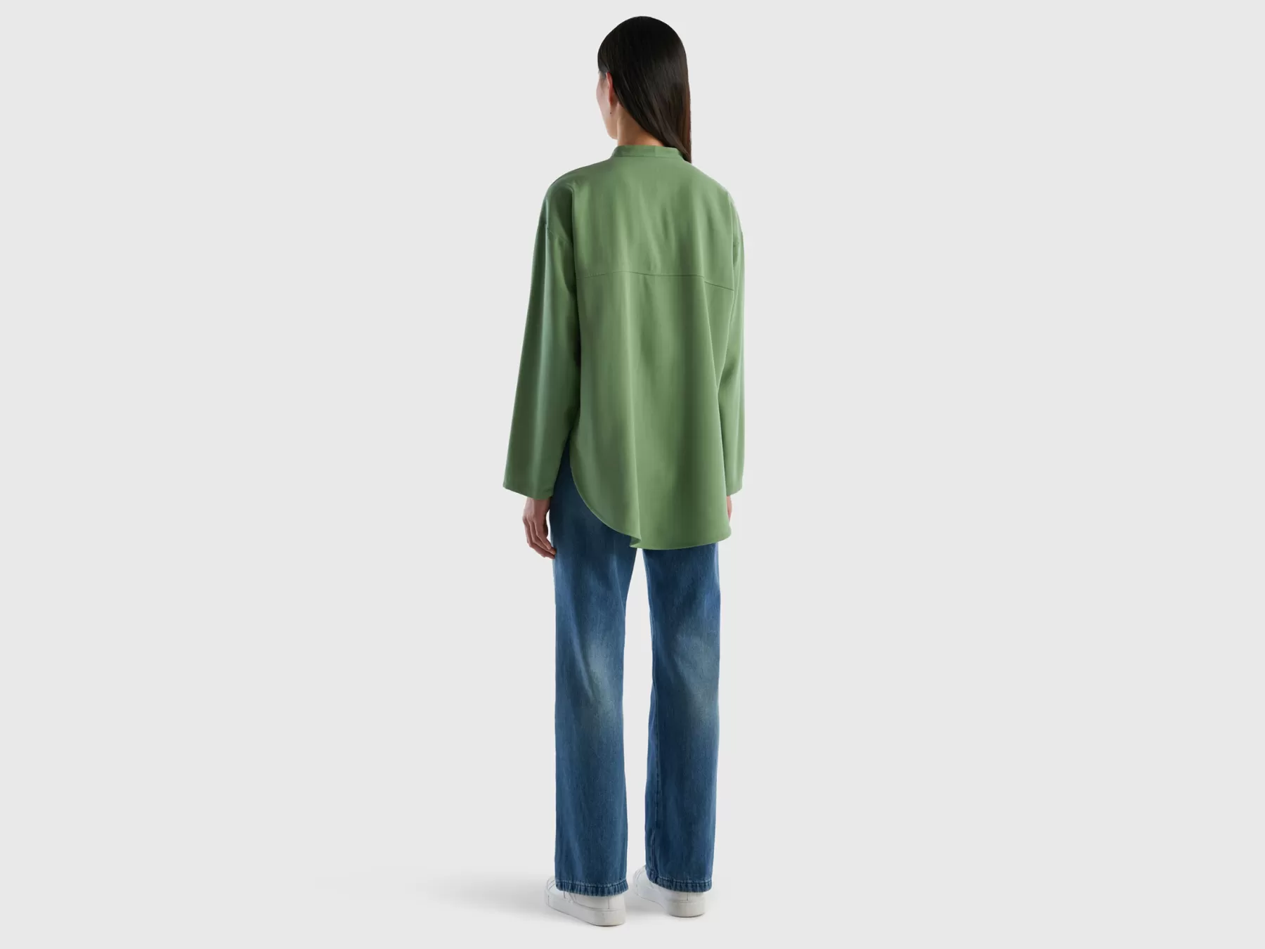 Benetton Camicia Comfort Fit Con Tasche Verde New