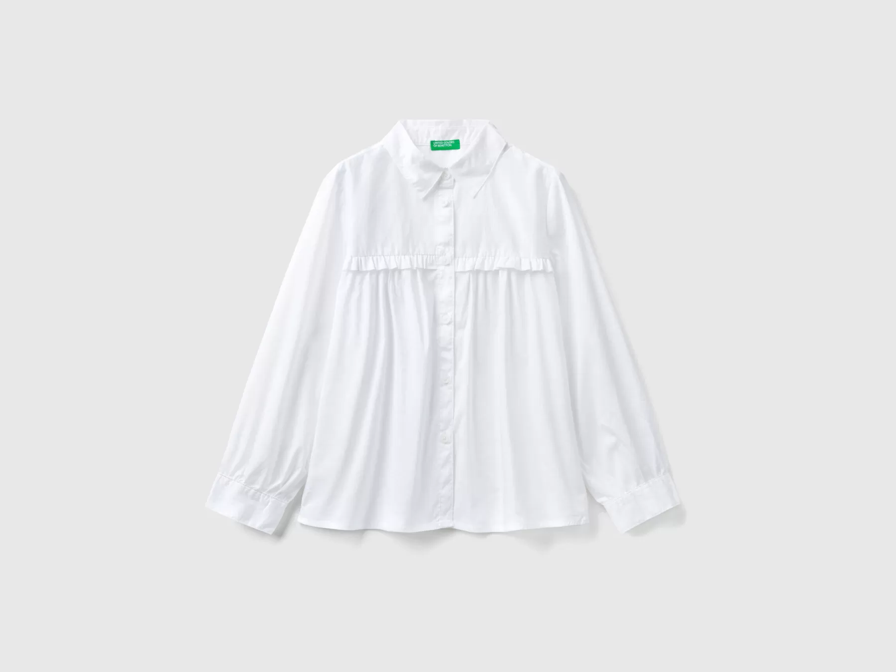 Benetton Camicia Con Rouches Sul Carre Bianco New