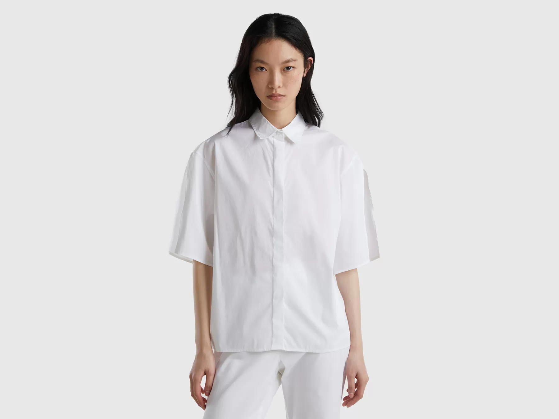 Benetton Camicia Con Spacco Sulle Maniche Bianco Outlet