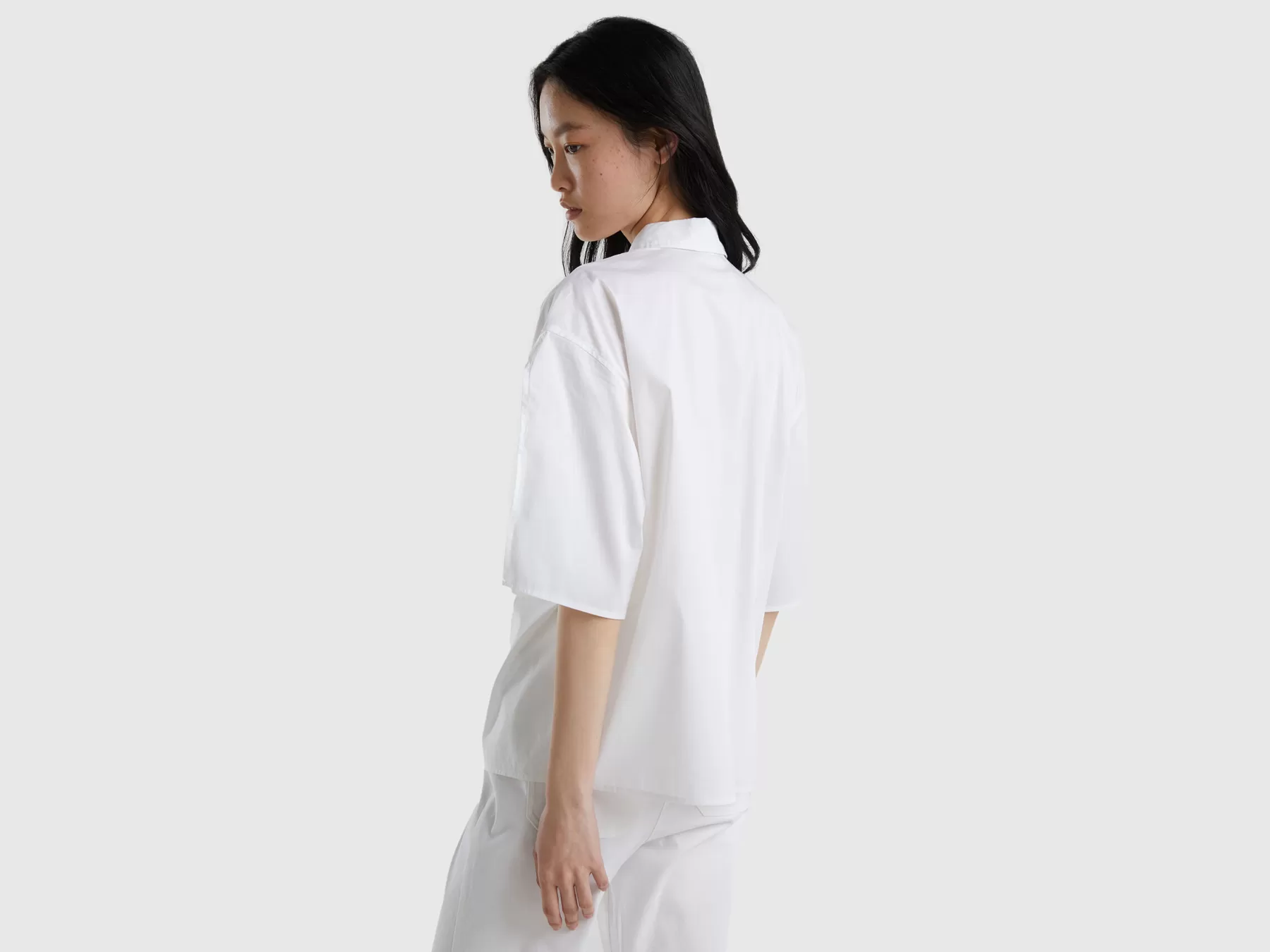 Benetton Camicia Con Spacco Sulle Maniche Bianco Outlet