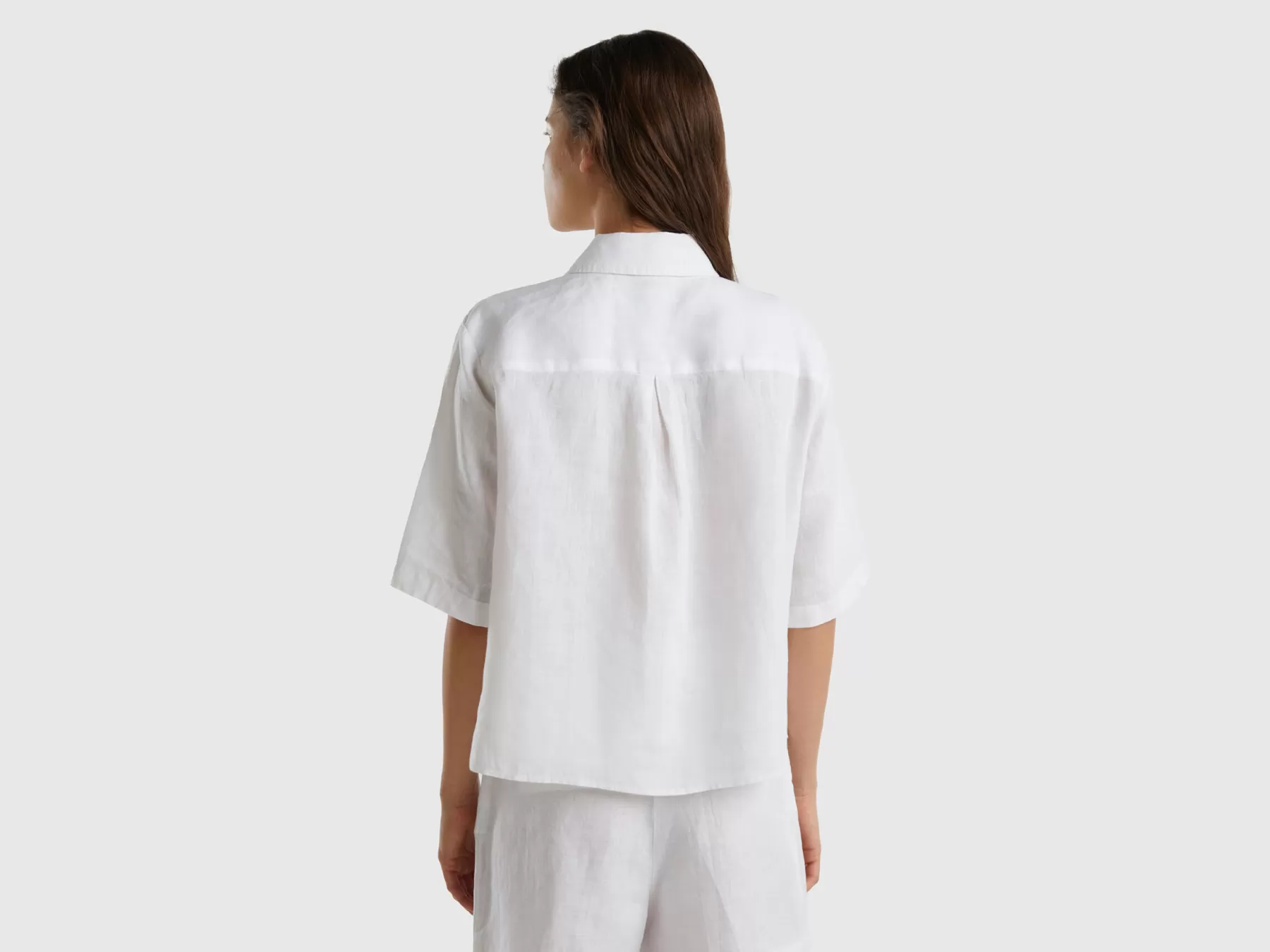 Benetton Camicia Corta In Puro Lino Bianco Online