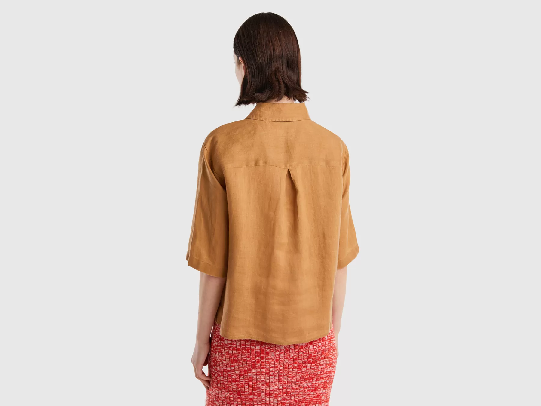 Benetton Camicia Corta In Puro Lino Beige Flash Sale