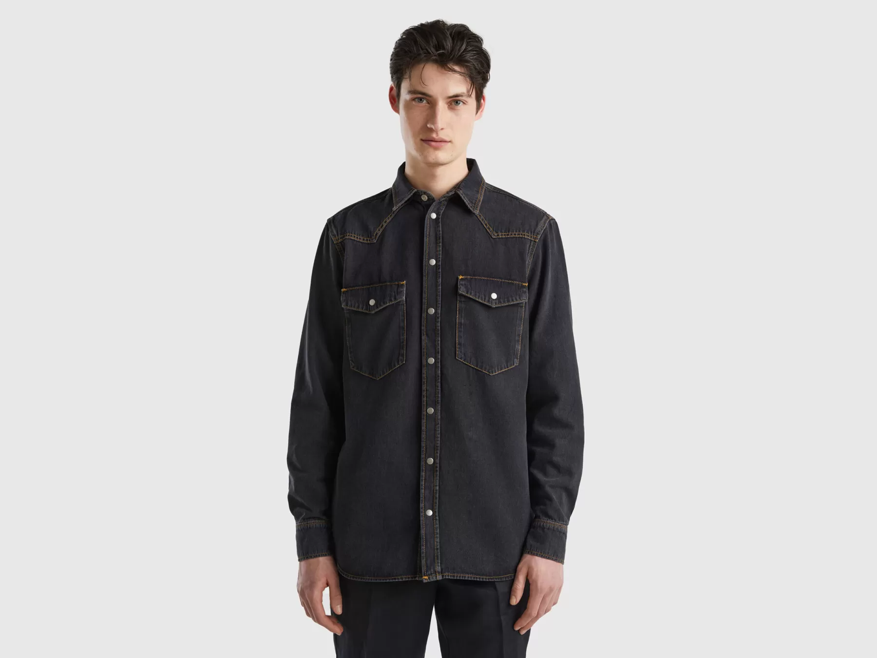 Benetton Camicia Di Jeans Con Taschini Nero Cheap