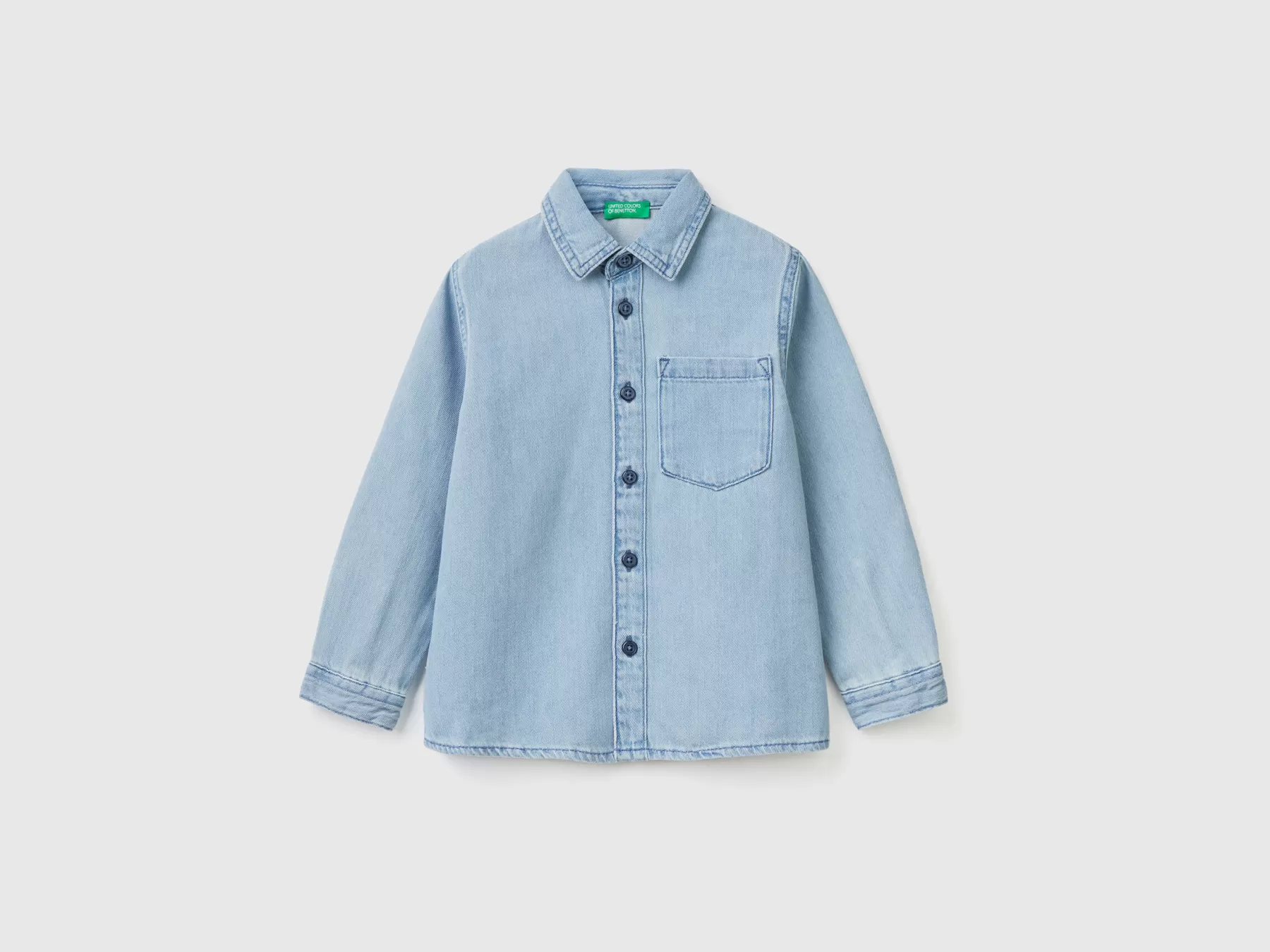 Benetton Camicia Di Jeans Con Taschino Blu Discount