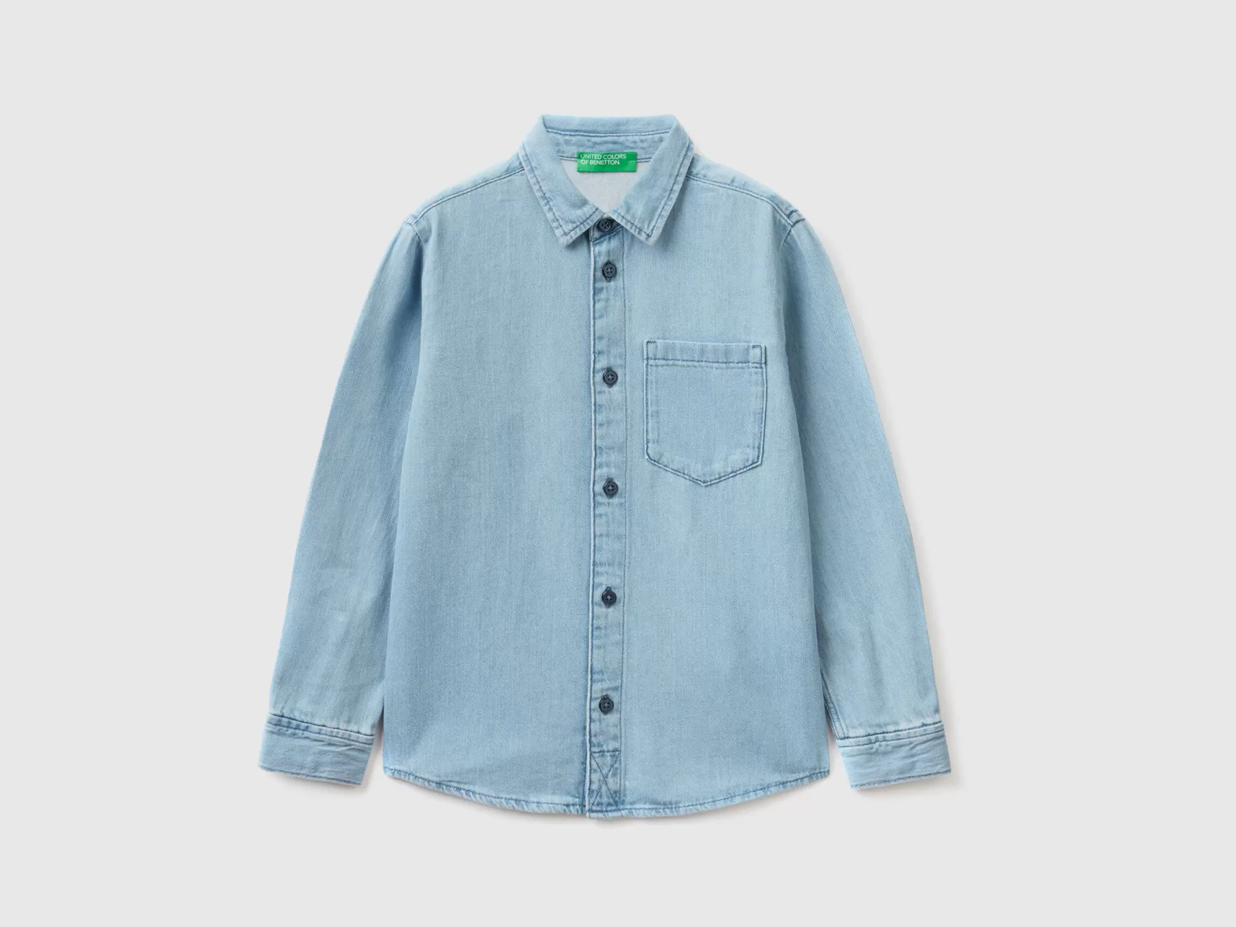 Benetton Camicia Di Jeans Con Taschino Blu Best Sale