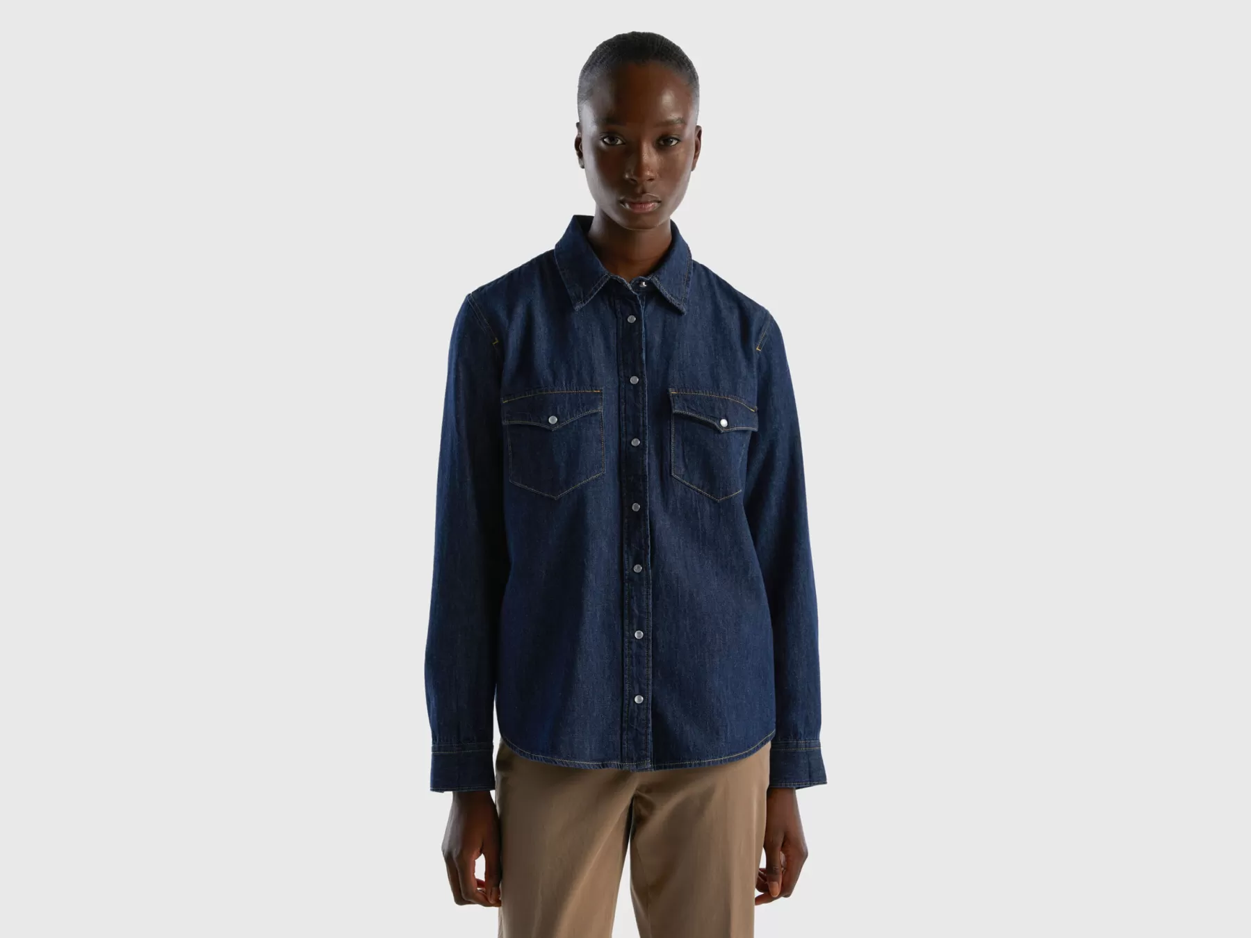 Benetton Camicia Di Jeans Regular Fit Blu Clearance