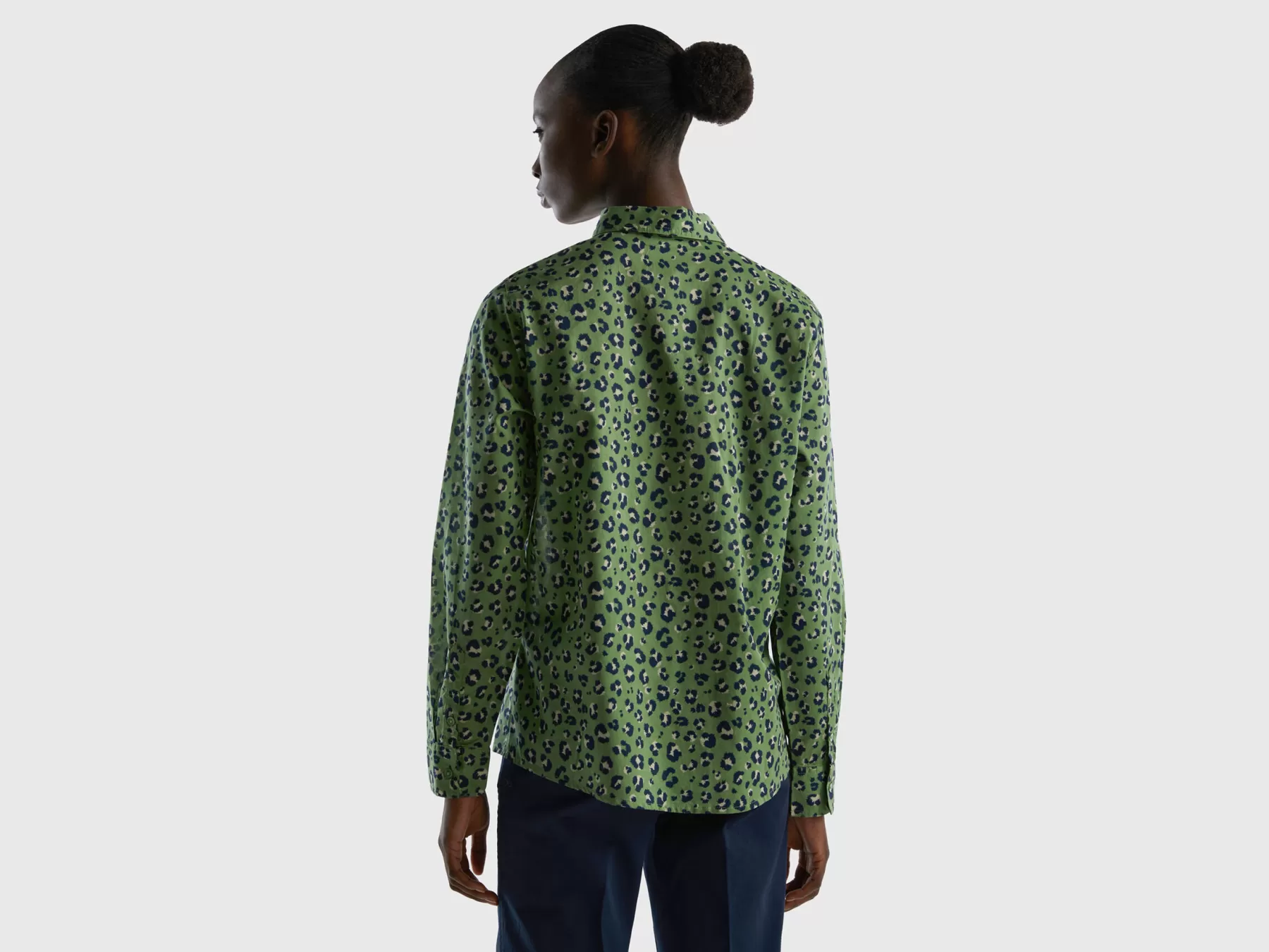 Benetton Camicia Fantasia 100% Cotone Verde Clearance