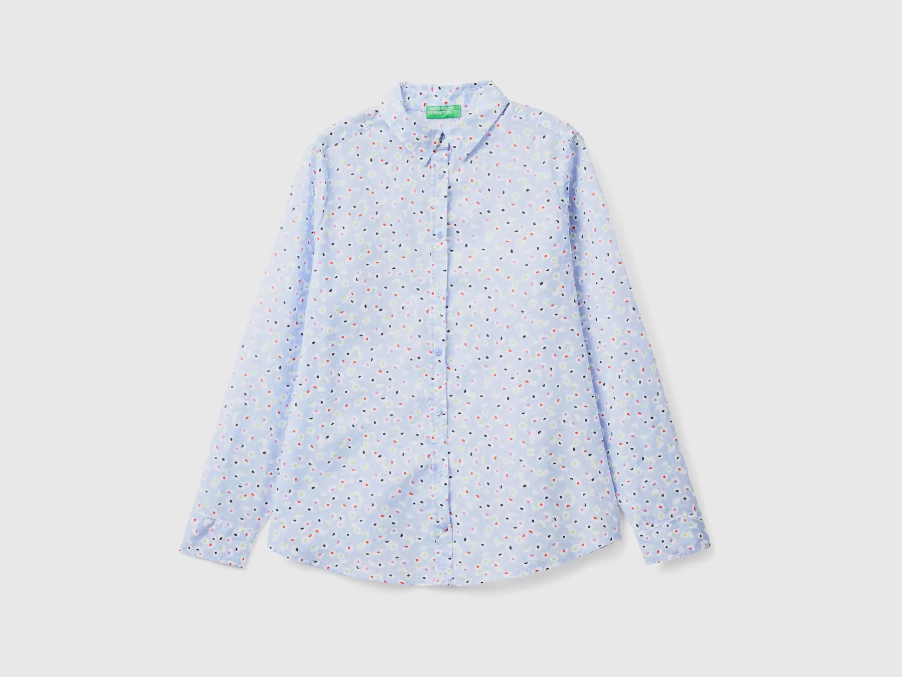 Benetton Camicia Fantasia 100% Cotone Azzurro Best Sale