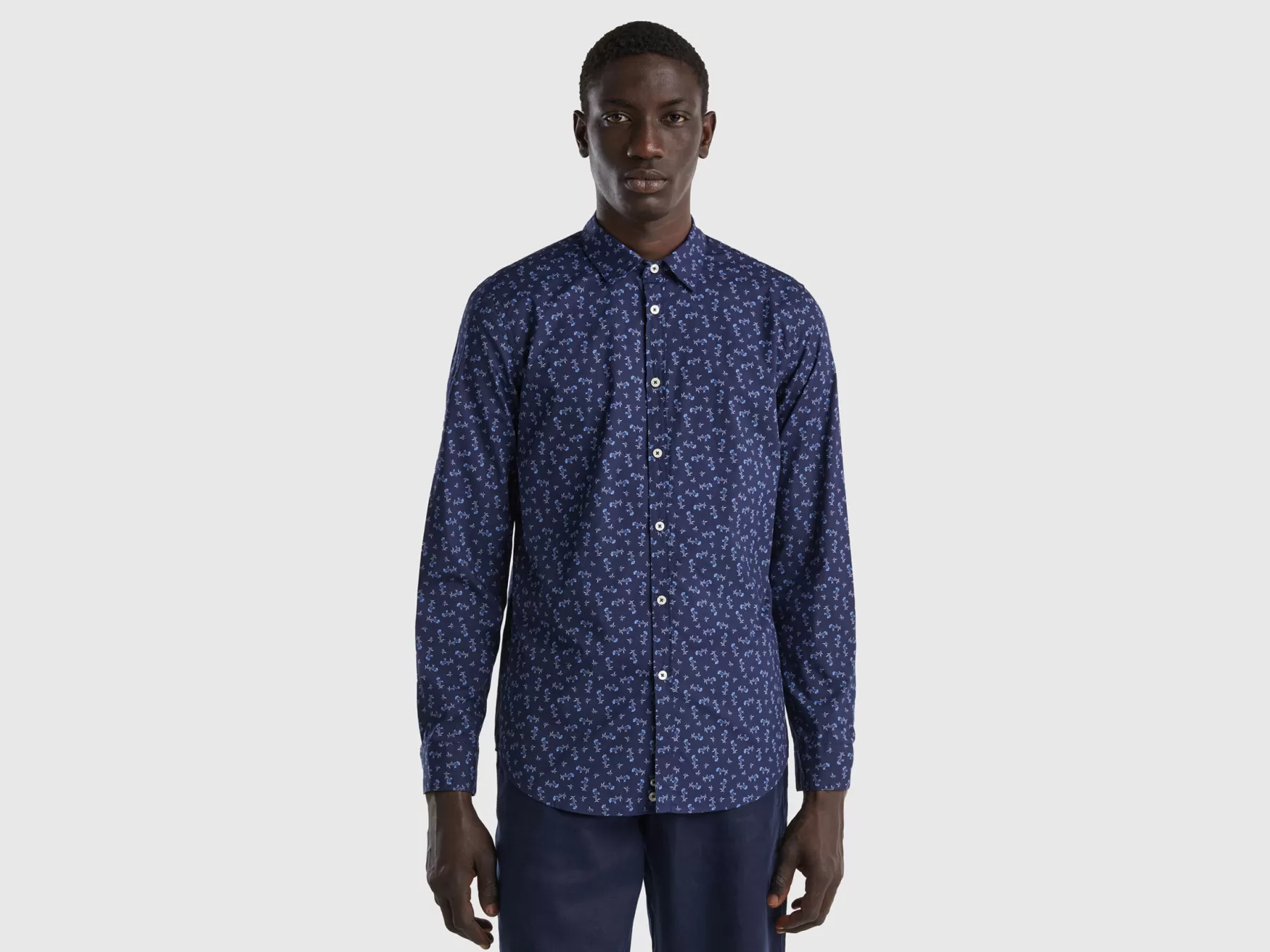 Benetton Camicia Fantasia Slim Fit Blu Online