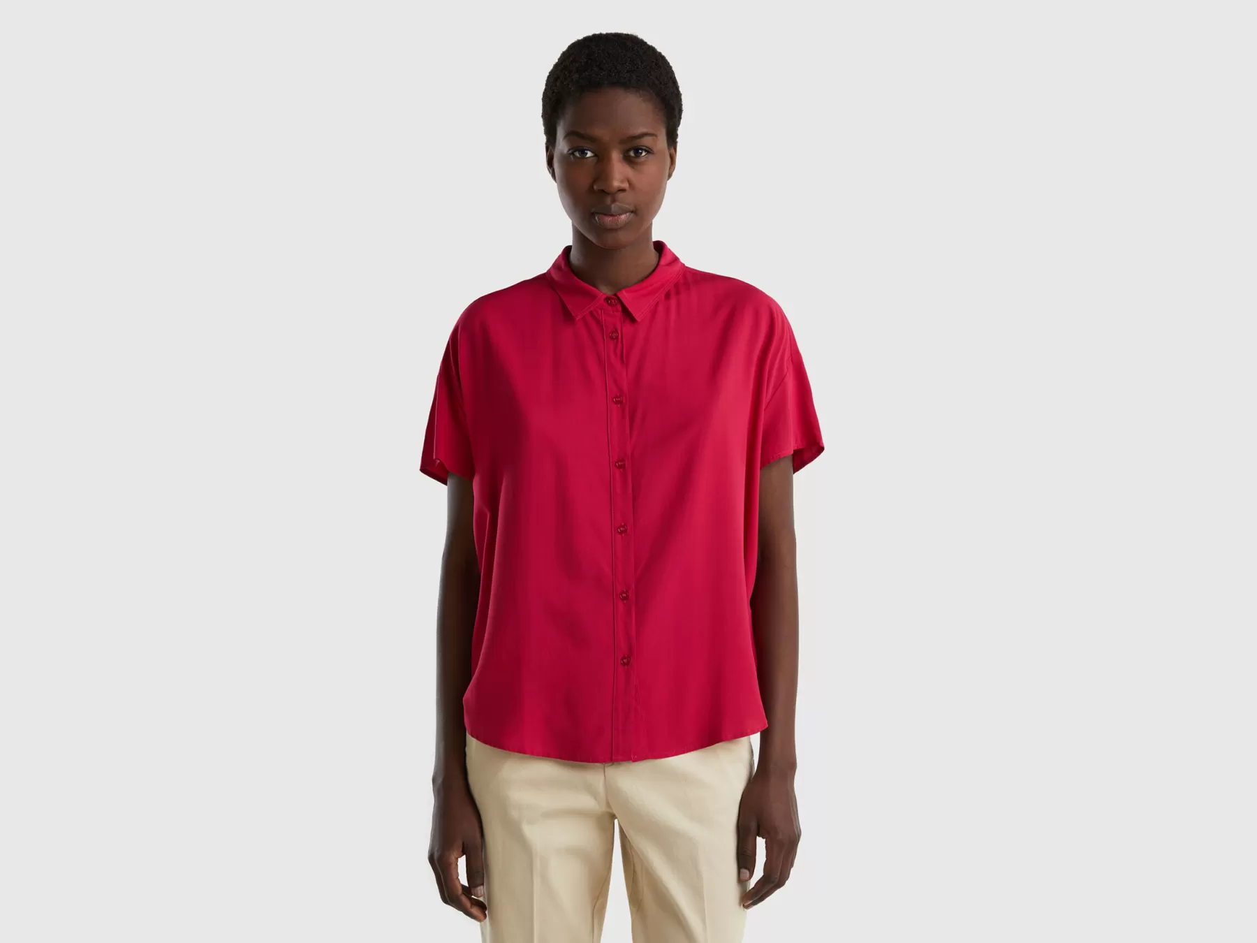 Benetton Camicia Fluida In Viscosa Sostenibile Fucsia Flash Sale