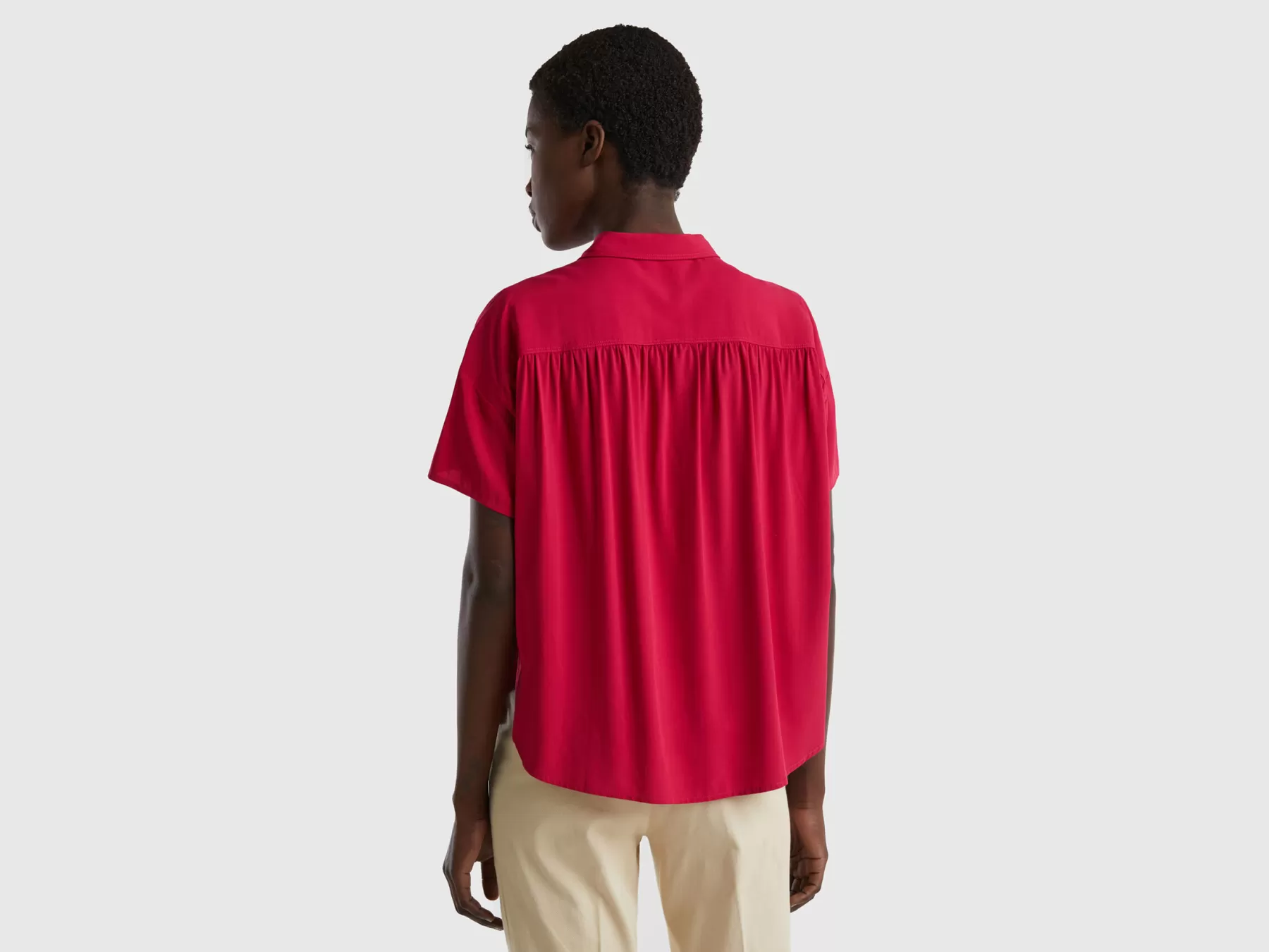 Benetton Camicia Fluida In Viscosa Sostenibile Fucsia Flash Sale