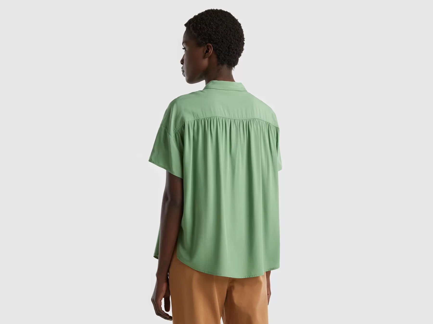 Benetton Camicia Fluida In Viscosa Sostenibile Verde Clearance