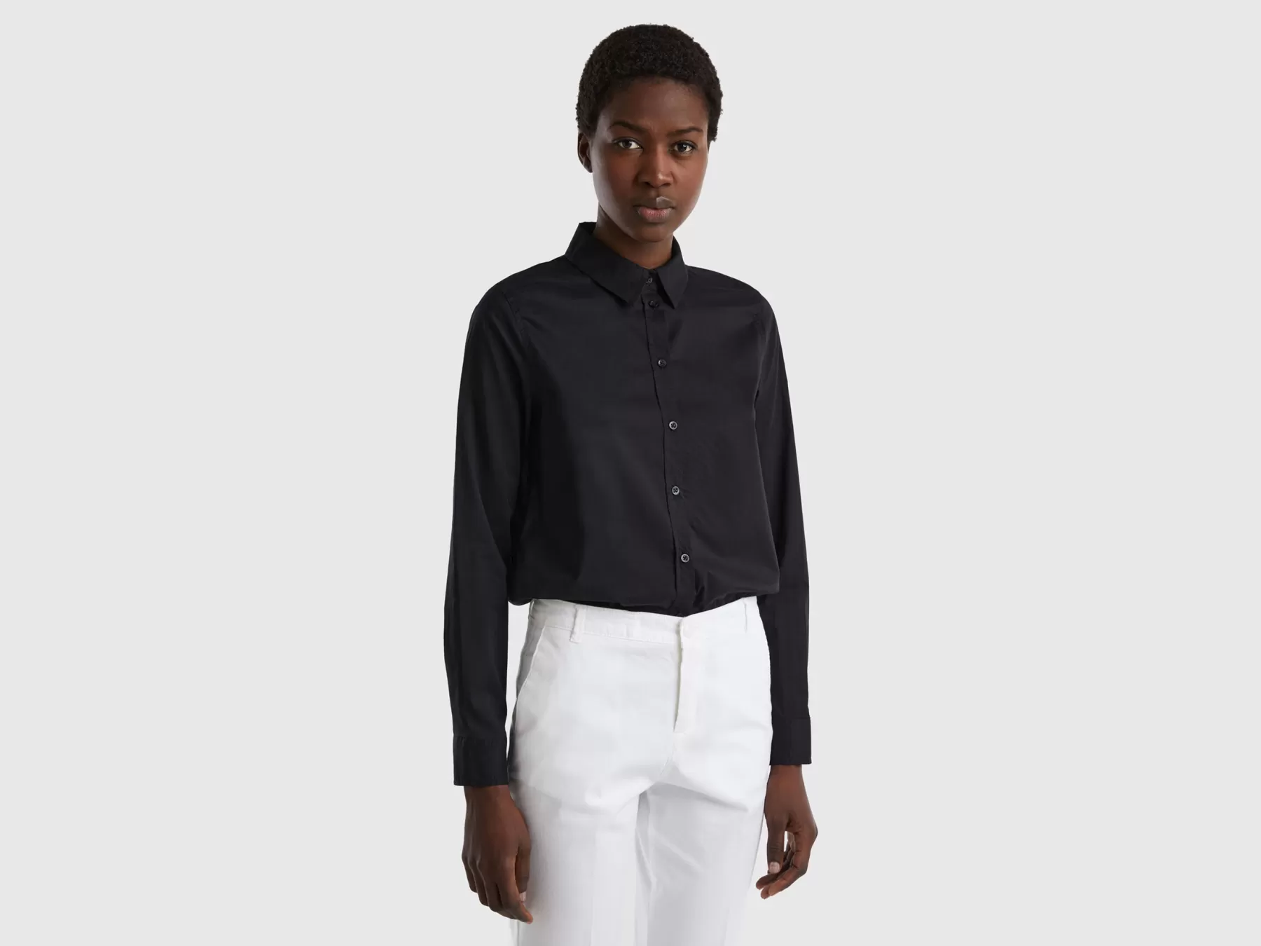 Benetton Camicia In Cotone Leggero Nero Cheap