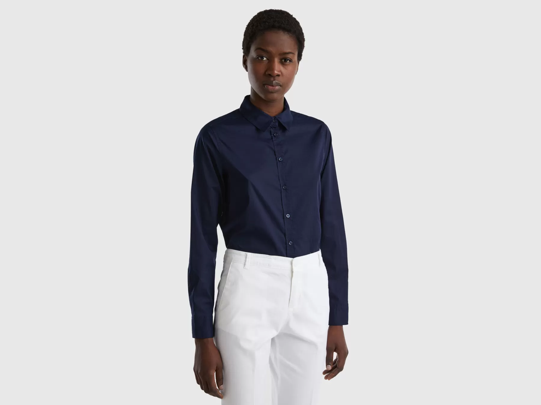 Benetton Camicia In Cotone Leggero Blu Scuro Sale