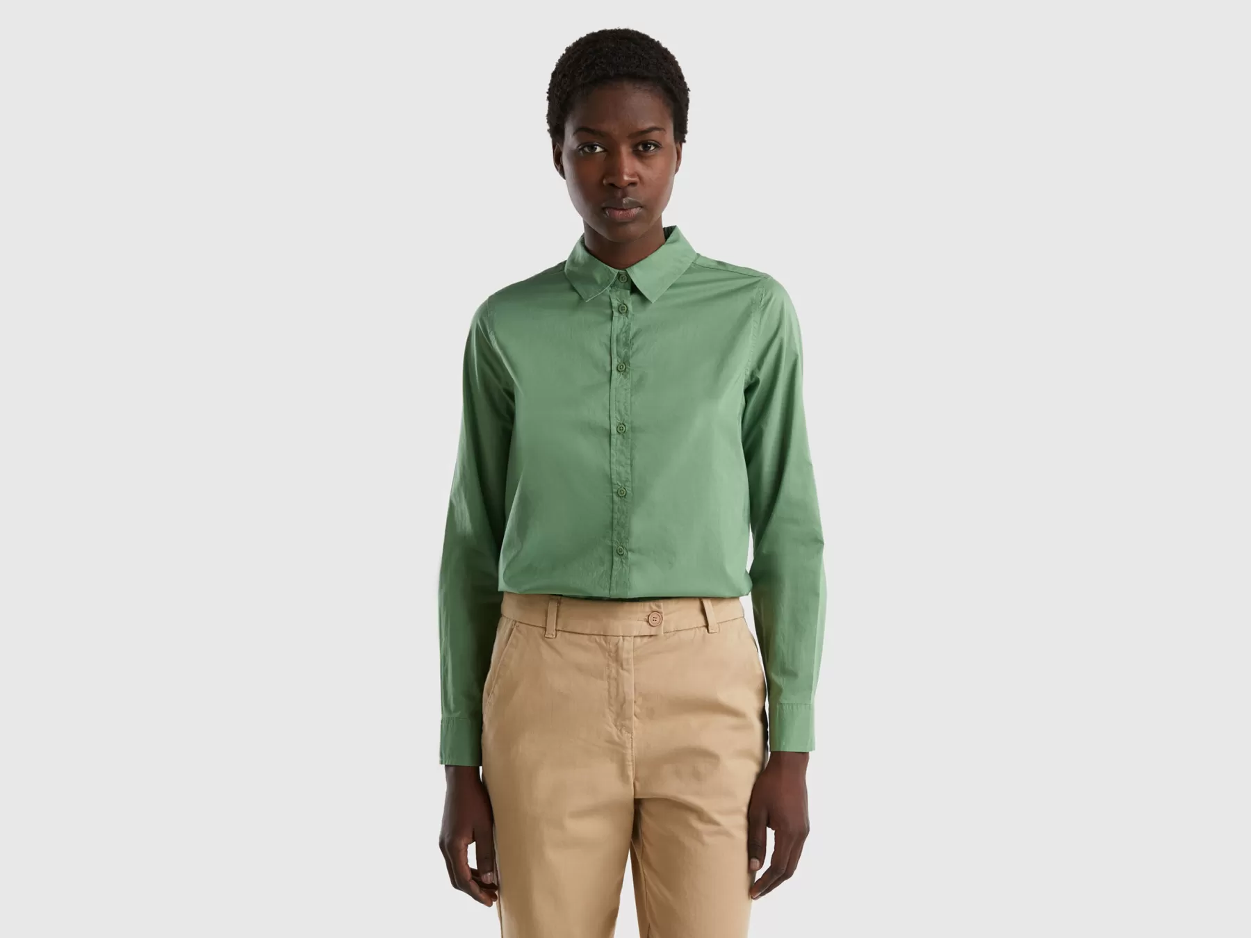 Benetton Camicia In Cotone Leggero Verde Store