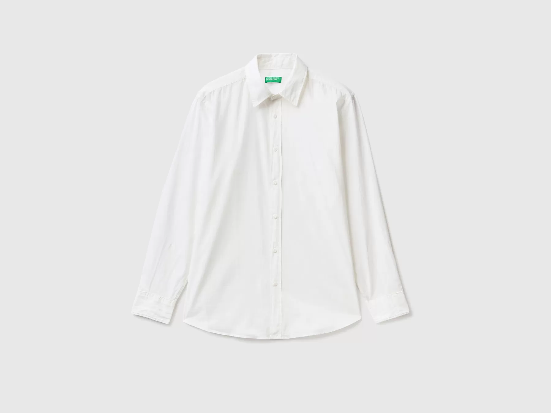 Benetton Camicia In Cotone Leggero Bianco Panna Sale