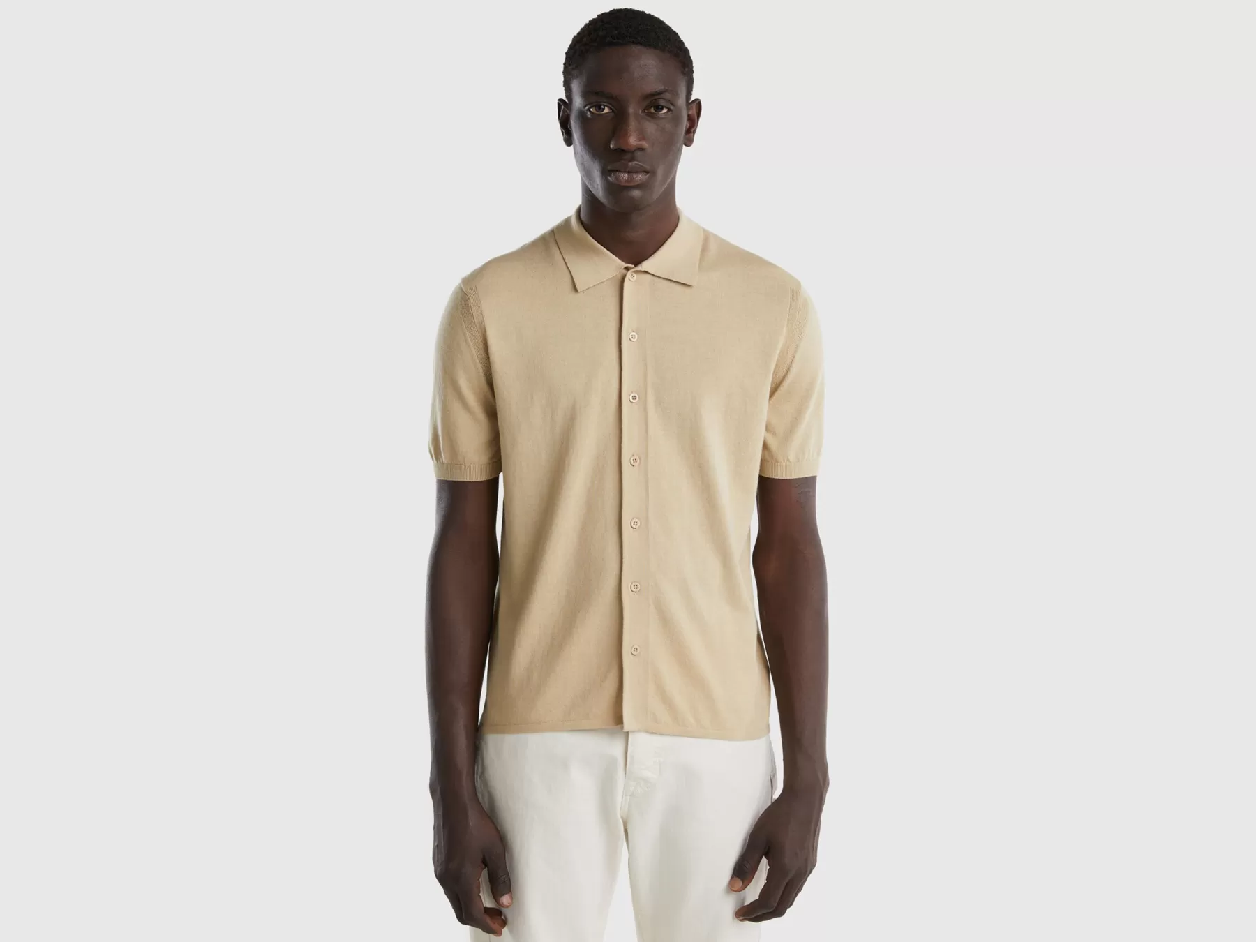 Benetton Camicia In Maglia A Manica Corta Beige Online