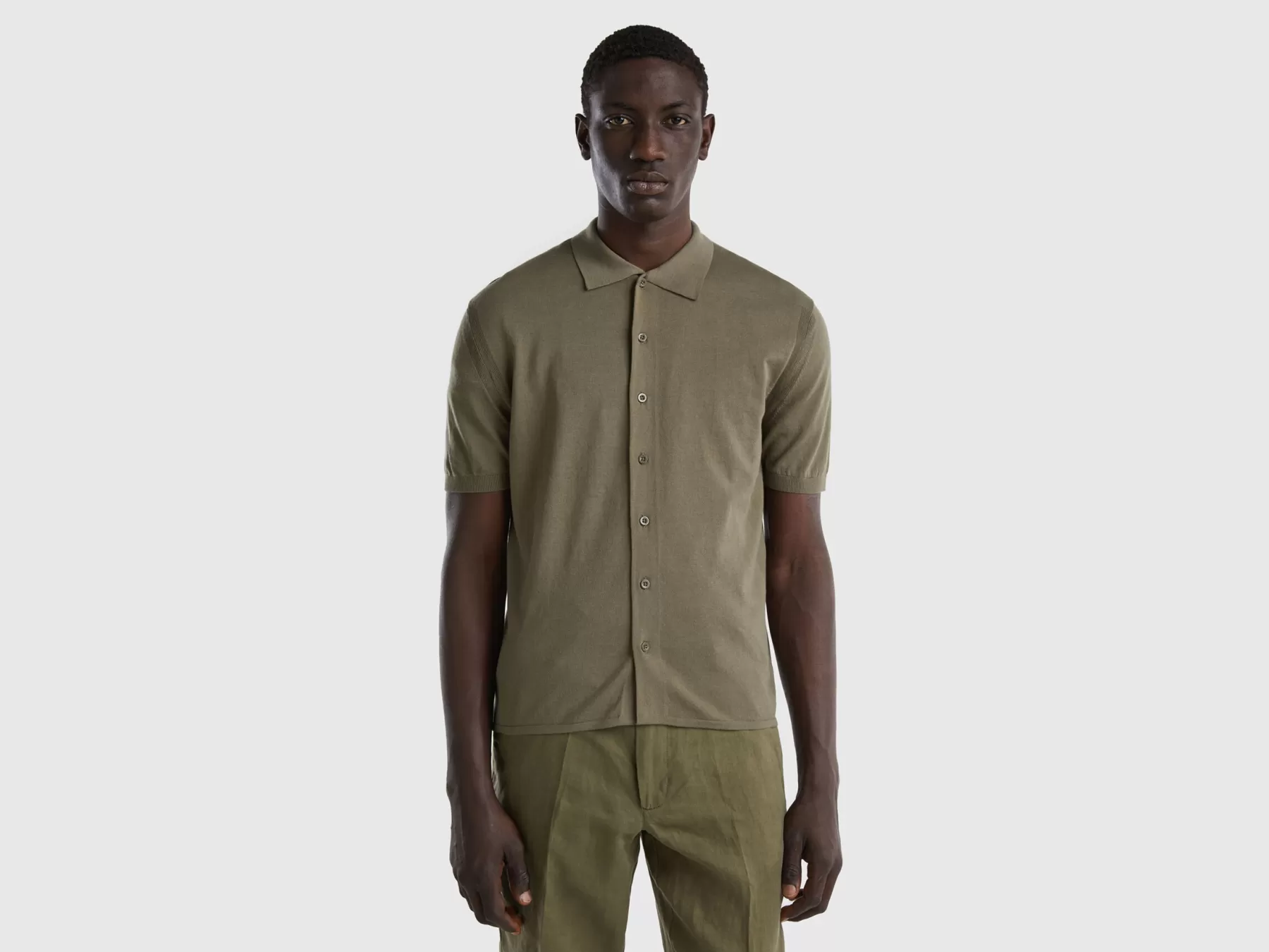 Benetton Camicia In Maglia A Manica Corta Verde Militare Best