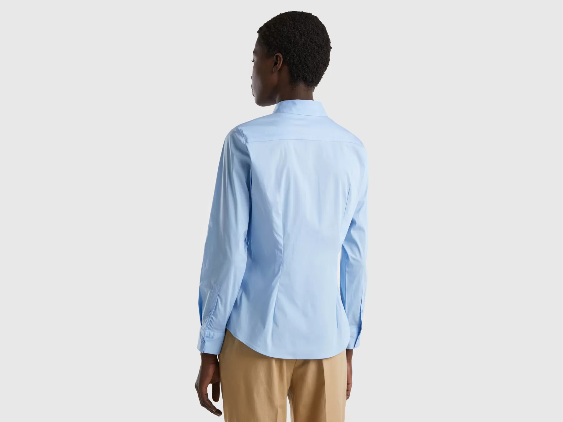 Benetton Camicia In Misto Cotone Stretch Celeste Discount