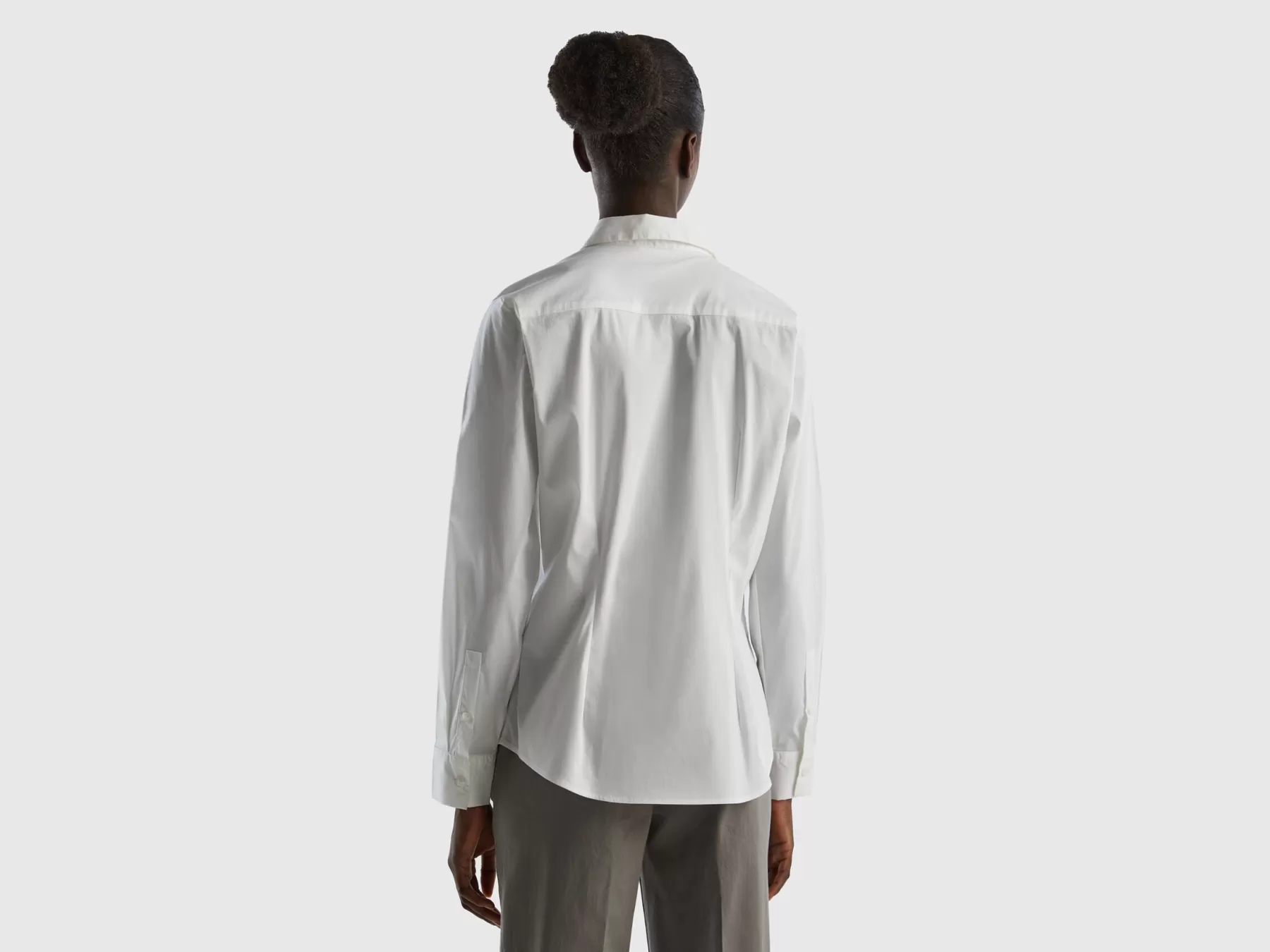 Benetton Camicia In Misto Cotone Stretch Bianco Shop