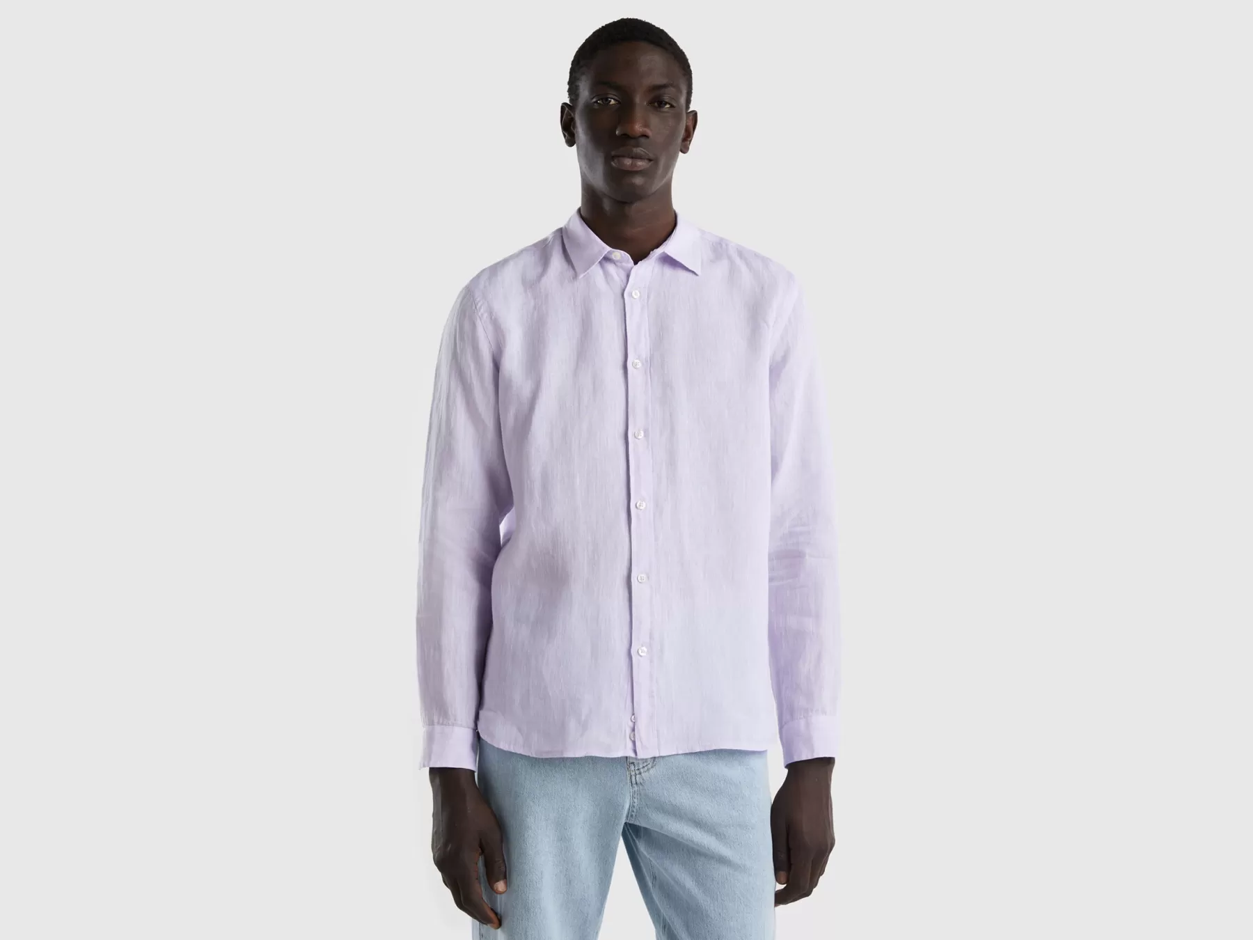 Benetton Camicia In Puro Lino Malva Outlet