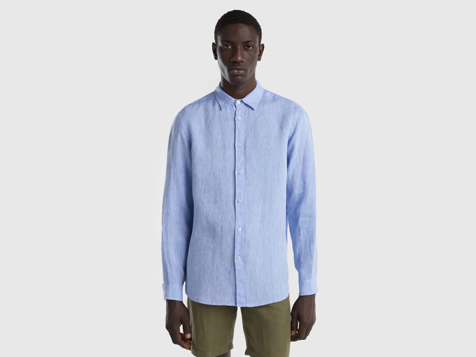 Benetton Camicia In Puro Lino Azzurro Best Sale