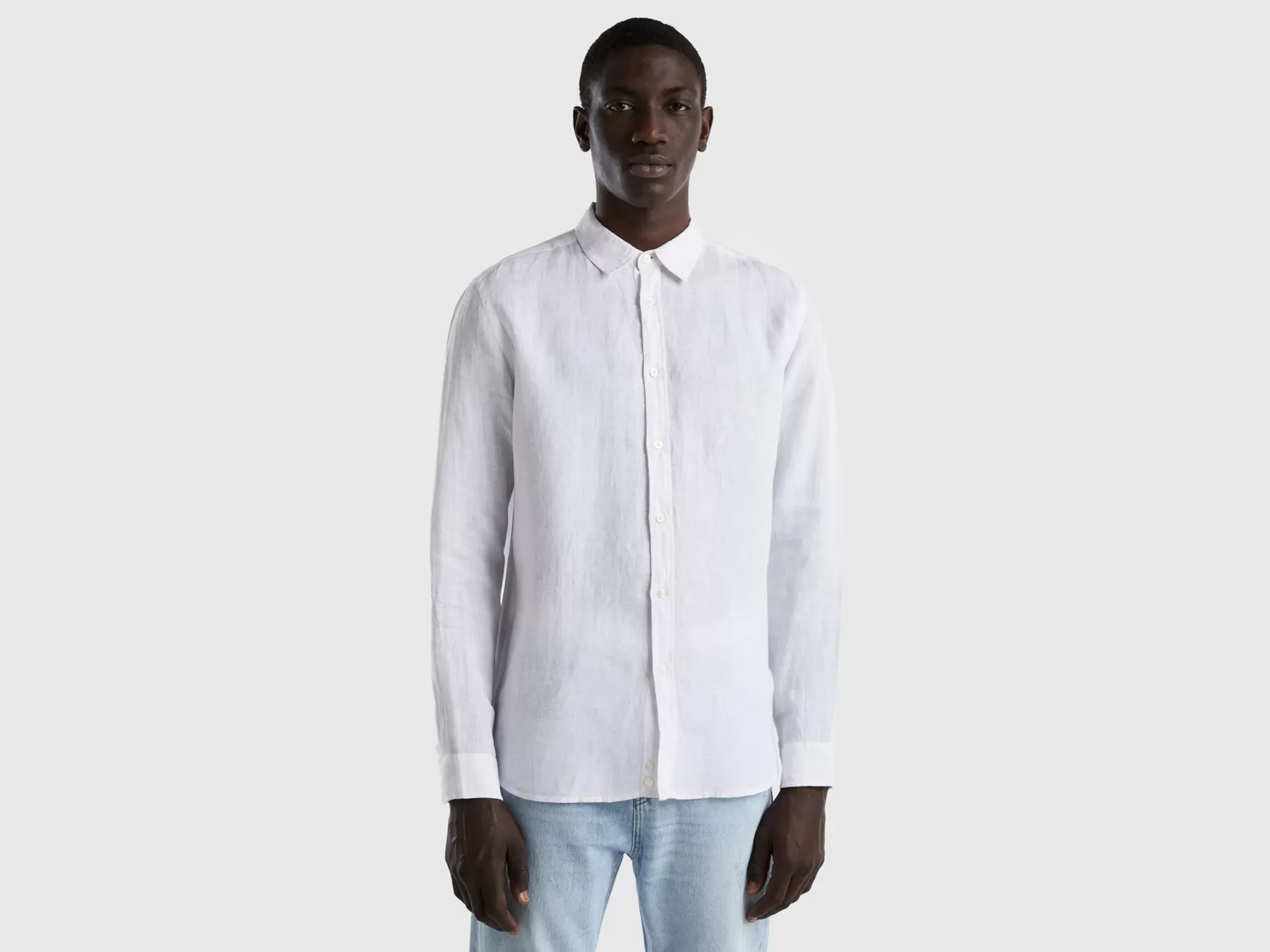 Benetton Camicia In Puro Lino Bianco Flash Sale