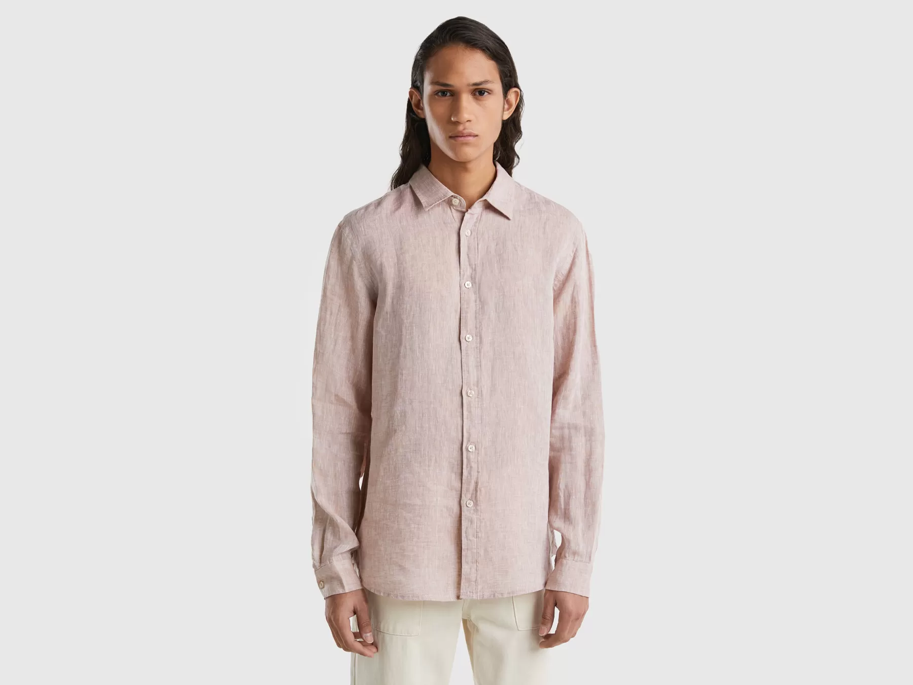 Benetton Camicia In Puro Lino Beige Cheap