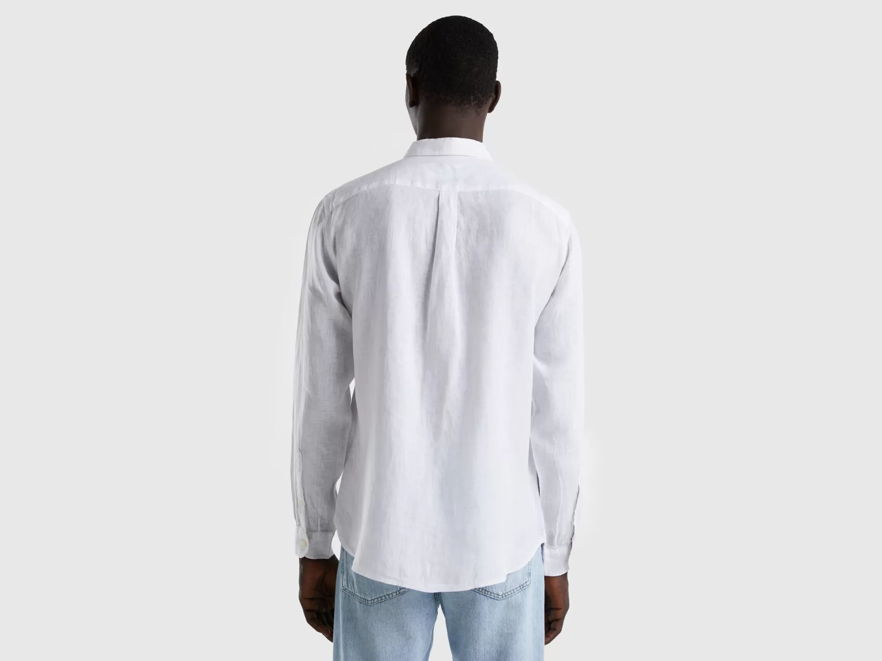 Benetton Camicia In Puro Lino Bianco Flash Sale