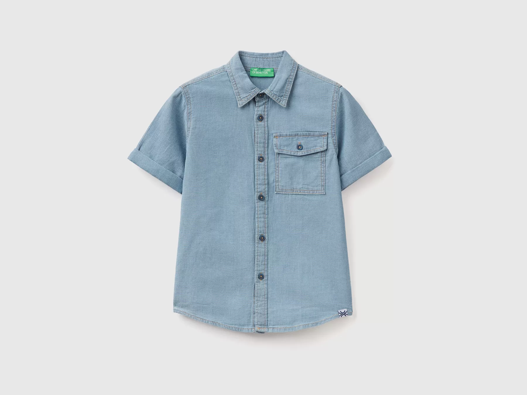 Benetton Camicia Leggera Di Jeans Celeste Online