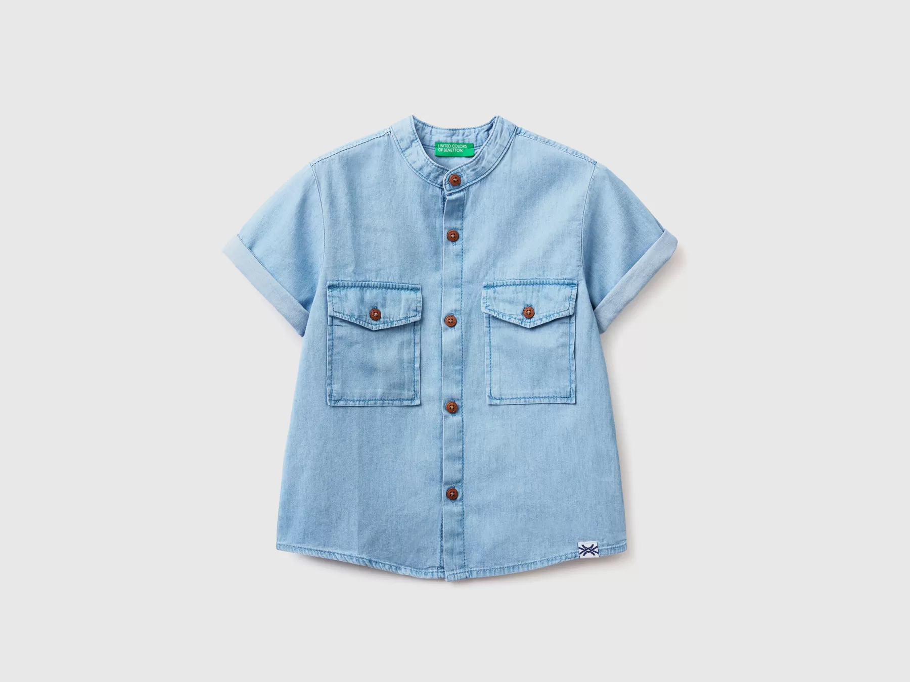 Benetton Camicia Leggera In Chambray Celeste Sale