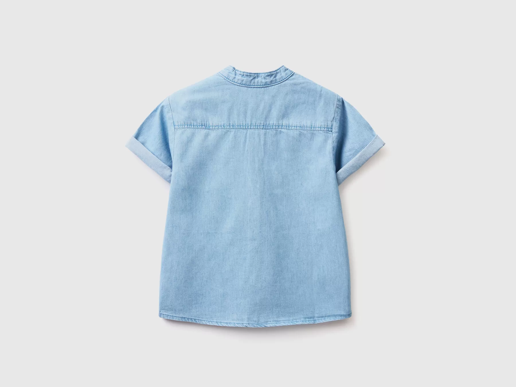 Benetton Camicia Leggera In Chambray Celeste Sale