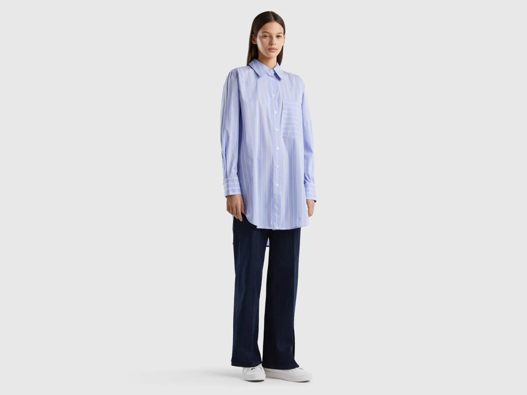 Benetton Camicia Lunga A Righe Comfort Fit Azzurro Shop