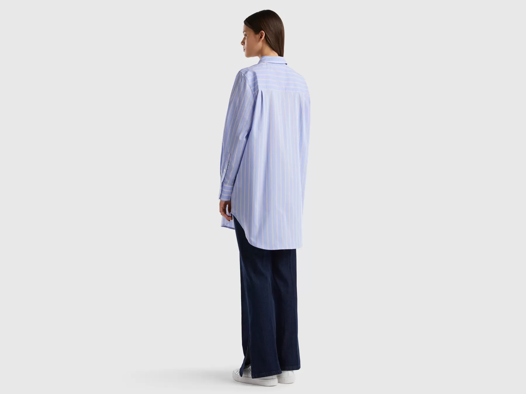 Benetton Camicia Lunga A Righe Comfort Fit Azzurro Shop