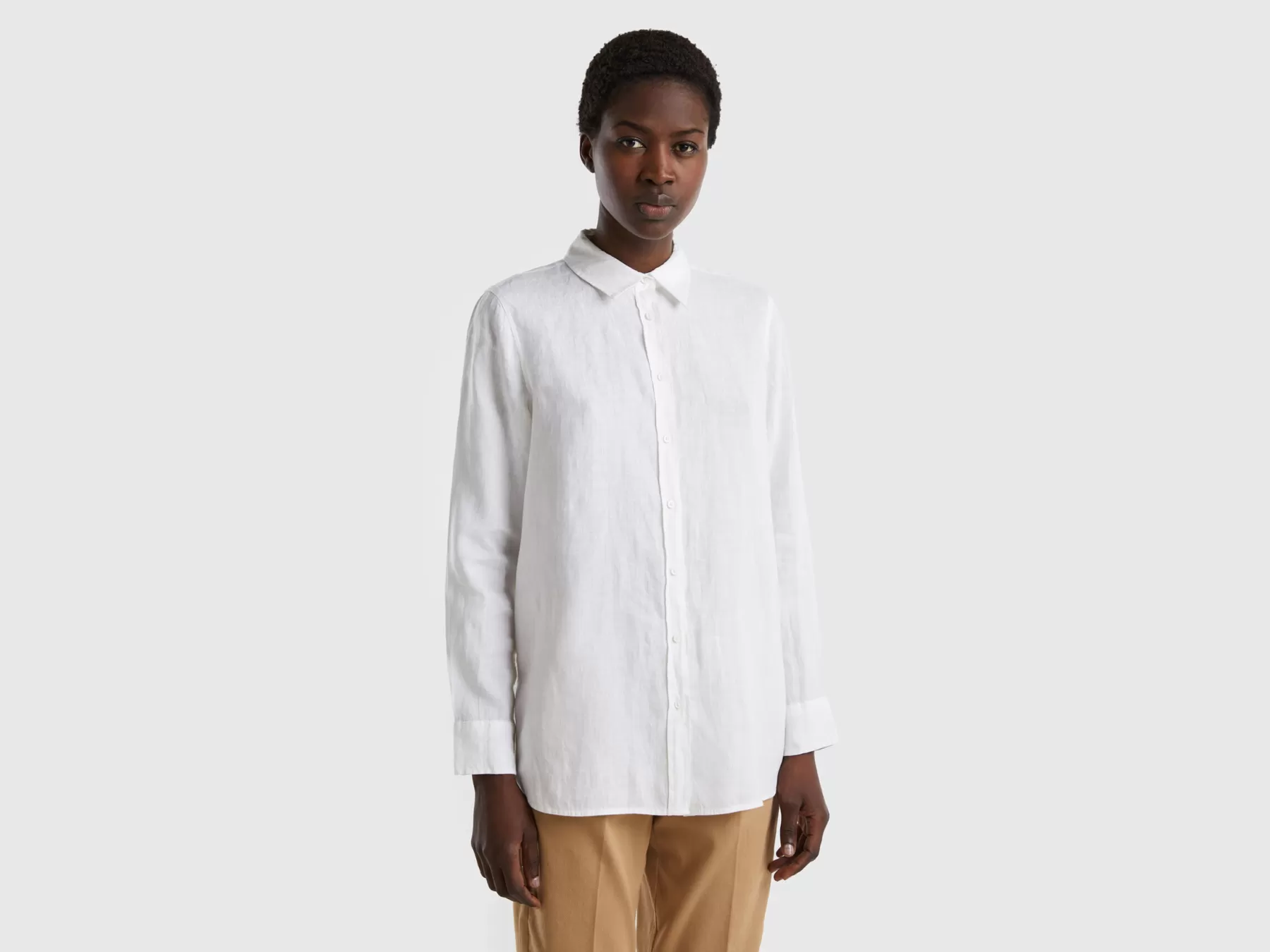 Benetton Camicia Lunga In Puro Lino Bianco Flash Sale