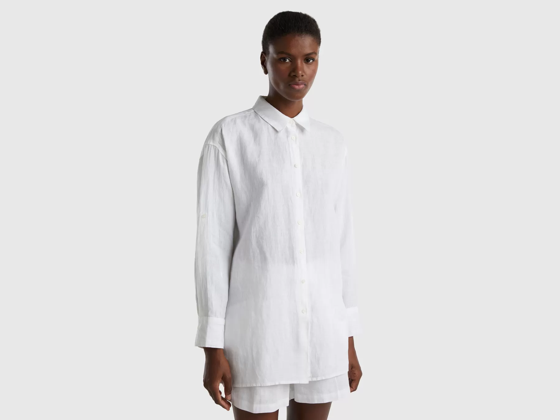 Benetton Camicia Lunga In Puro Lino Bianco Best Sale