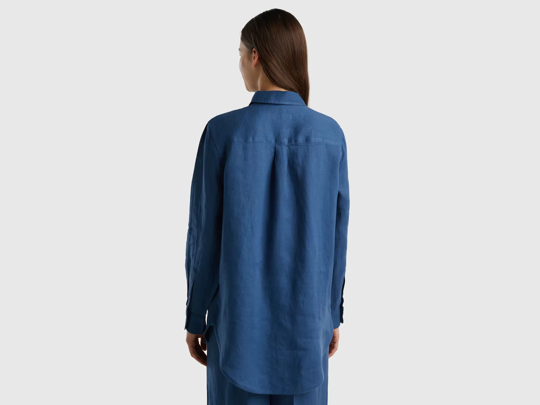 Benetton Camicia Lunga In Puro Lino Blu Online