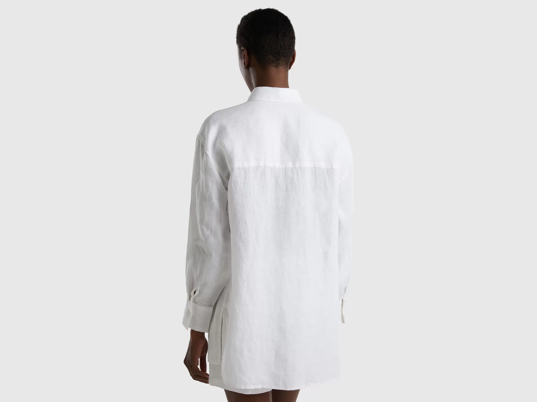 Benetton Camicia Lunga In Puro Lino Bianco Best Sale