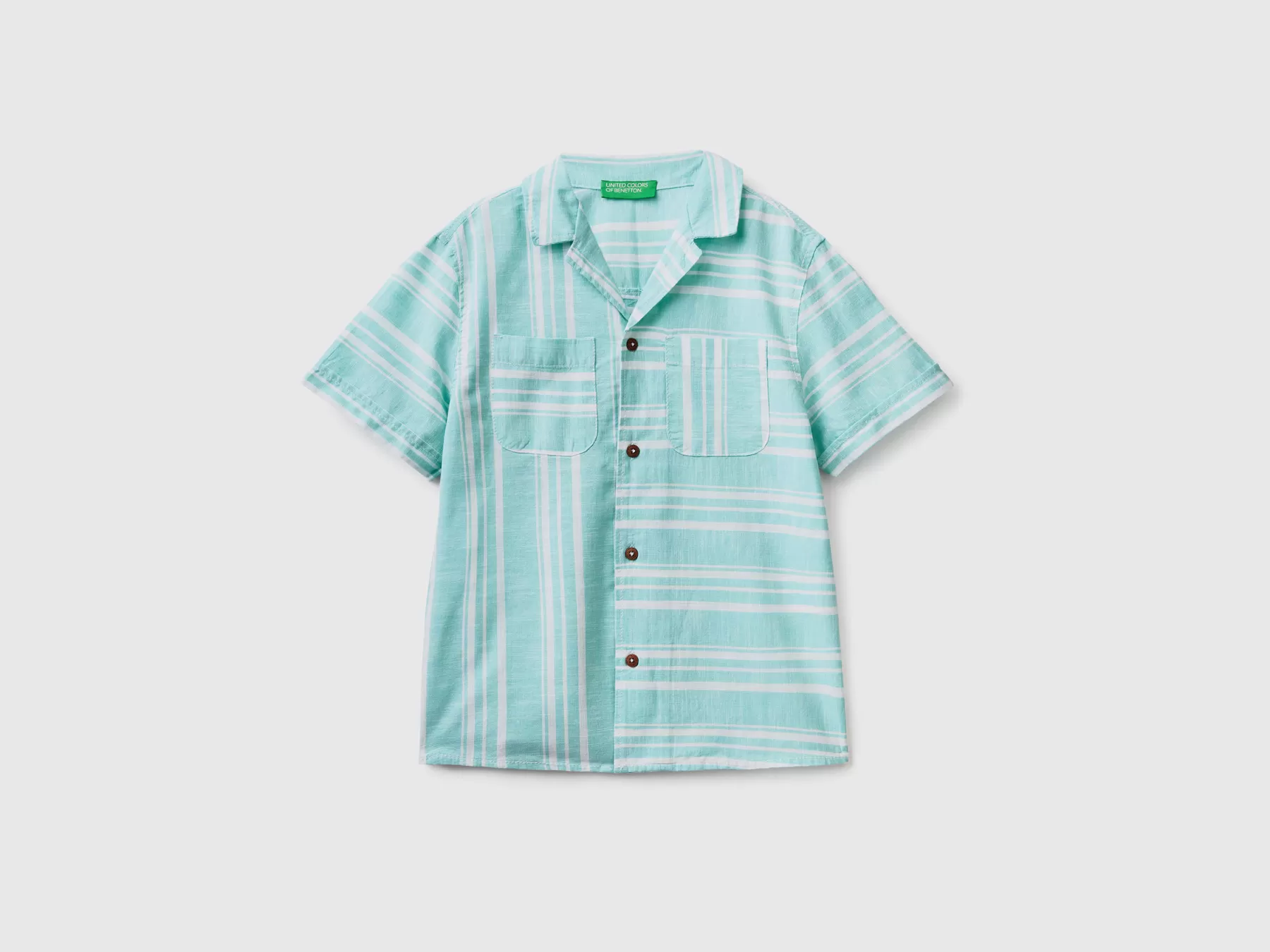 Benetton Camicia Manica Corta A Righe Azzurro Cheap