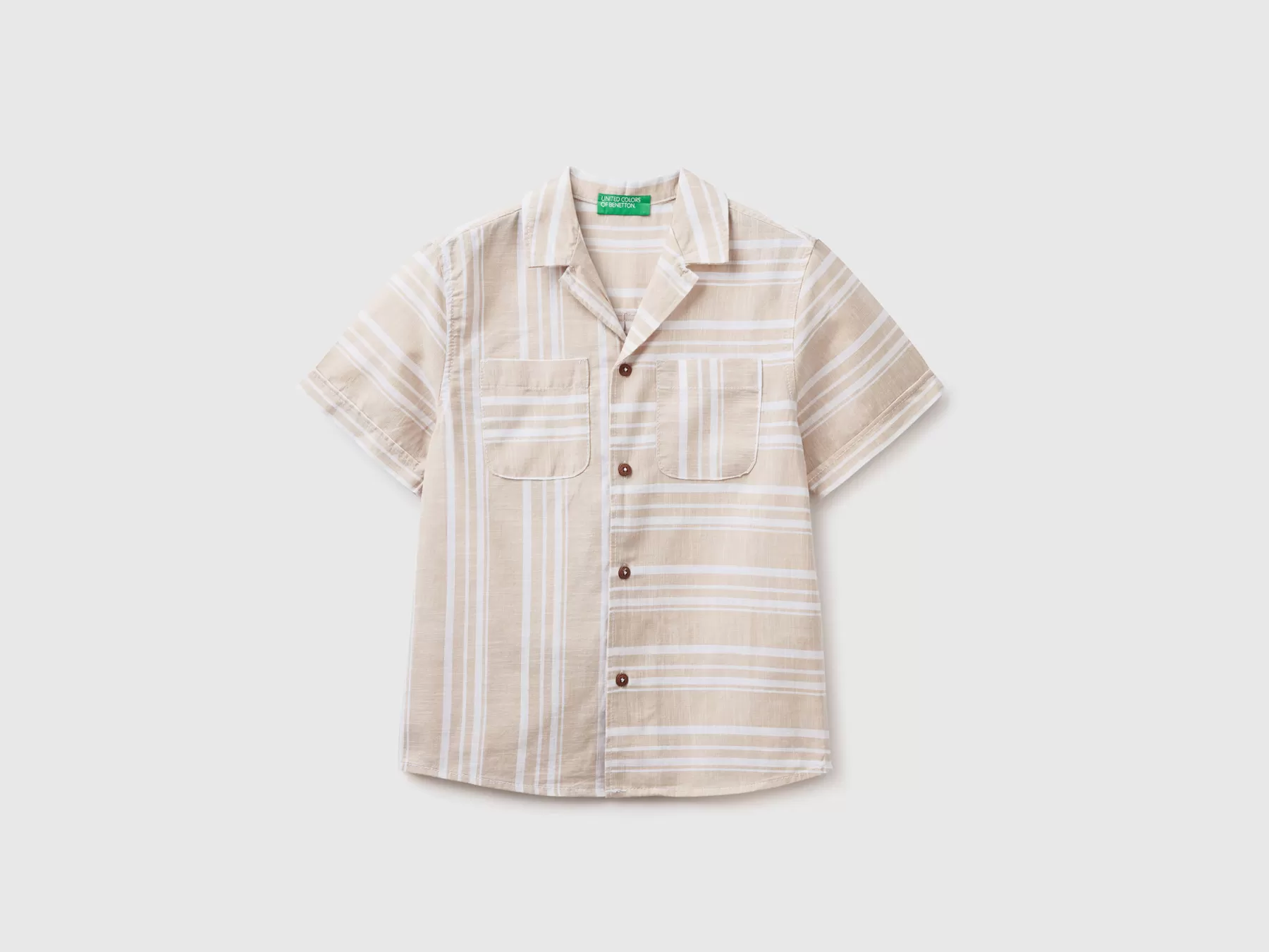 Benetton Camicia Manica Corta A Righe Beige Shop