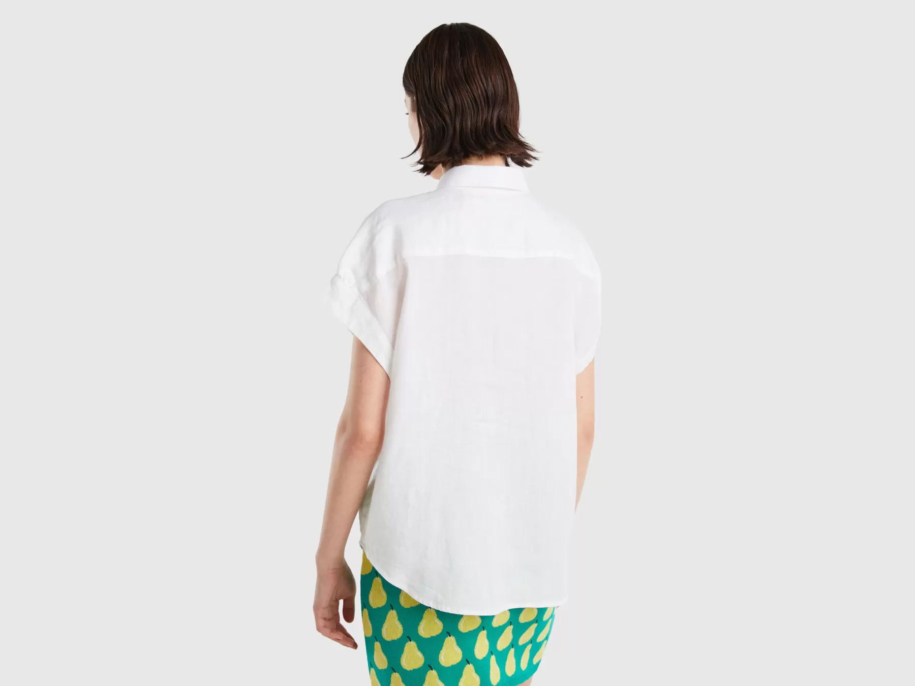 Benetton Camicia Manica Corta In Puro Lino Bianco Sale