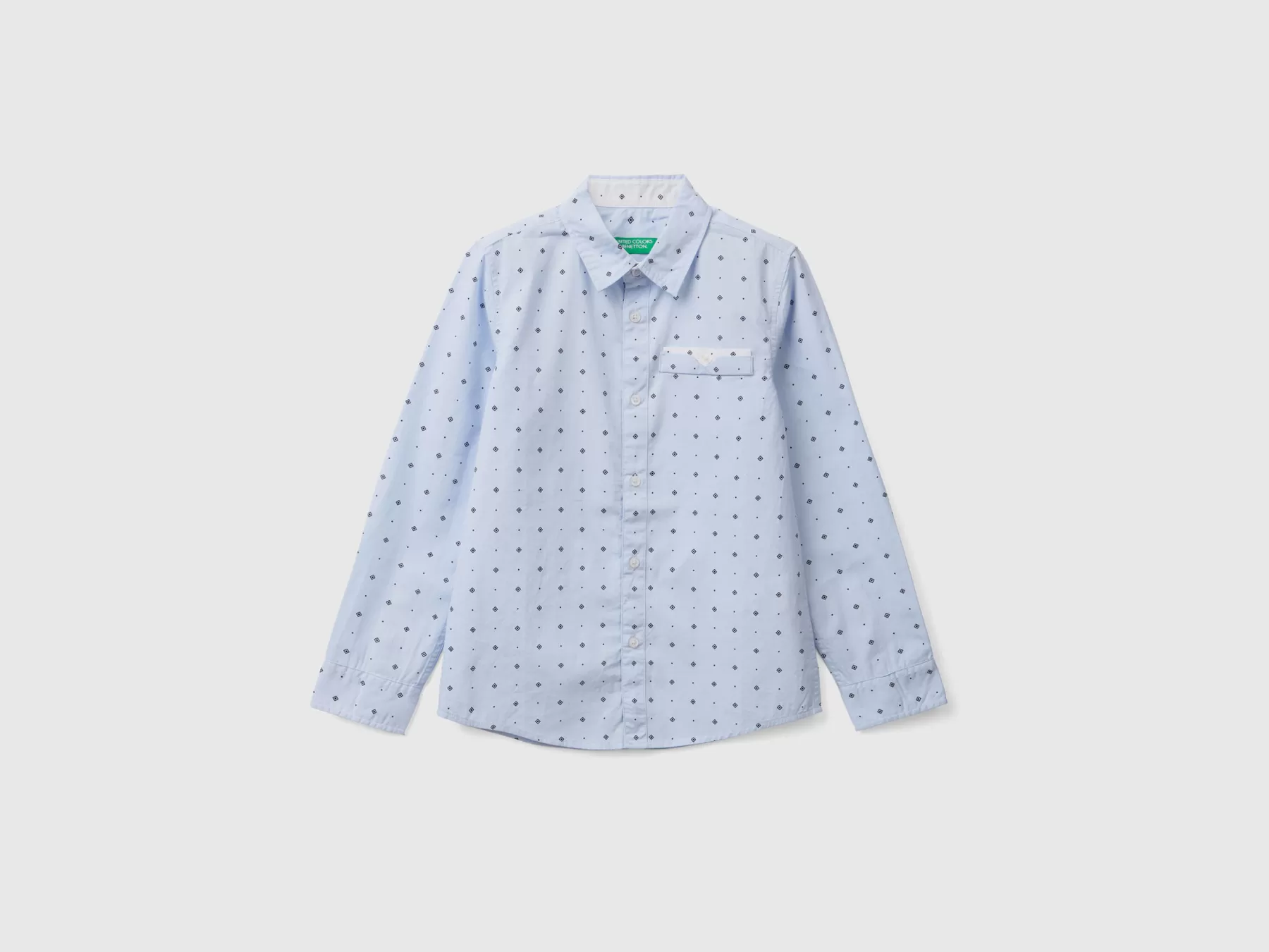 Benetton Camicia Micro Fantasia Celeste Cheap